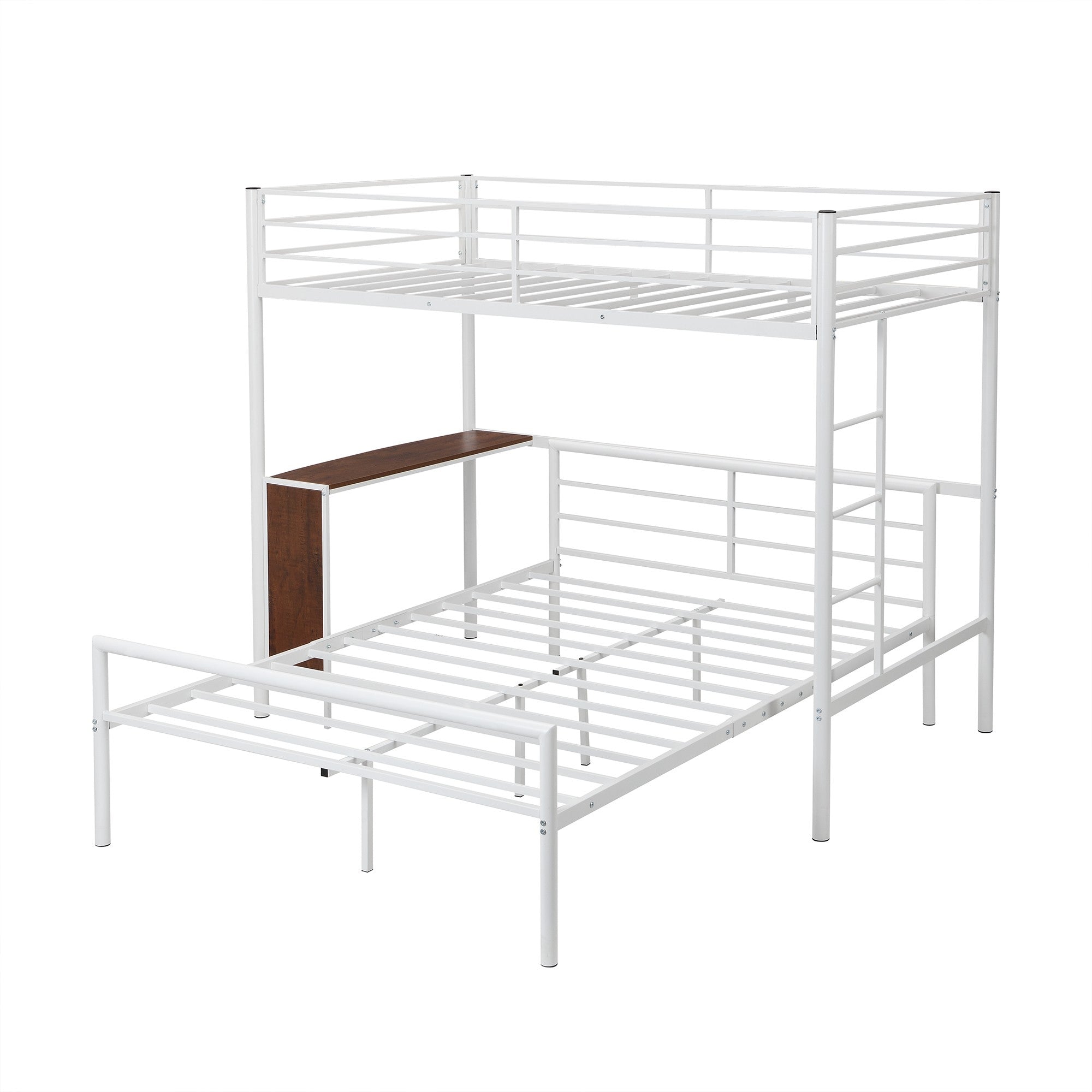 White Twin Over Full Metal Bunk Bed with Built In Desk