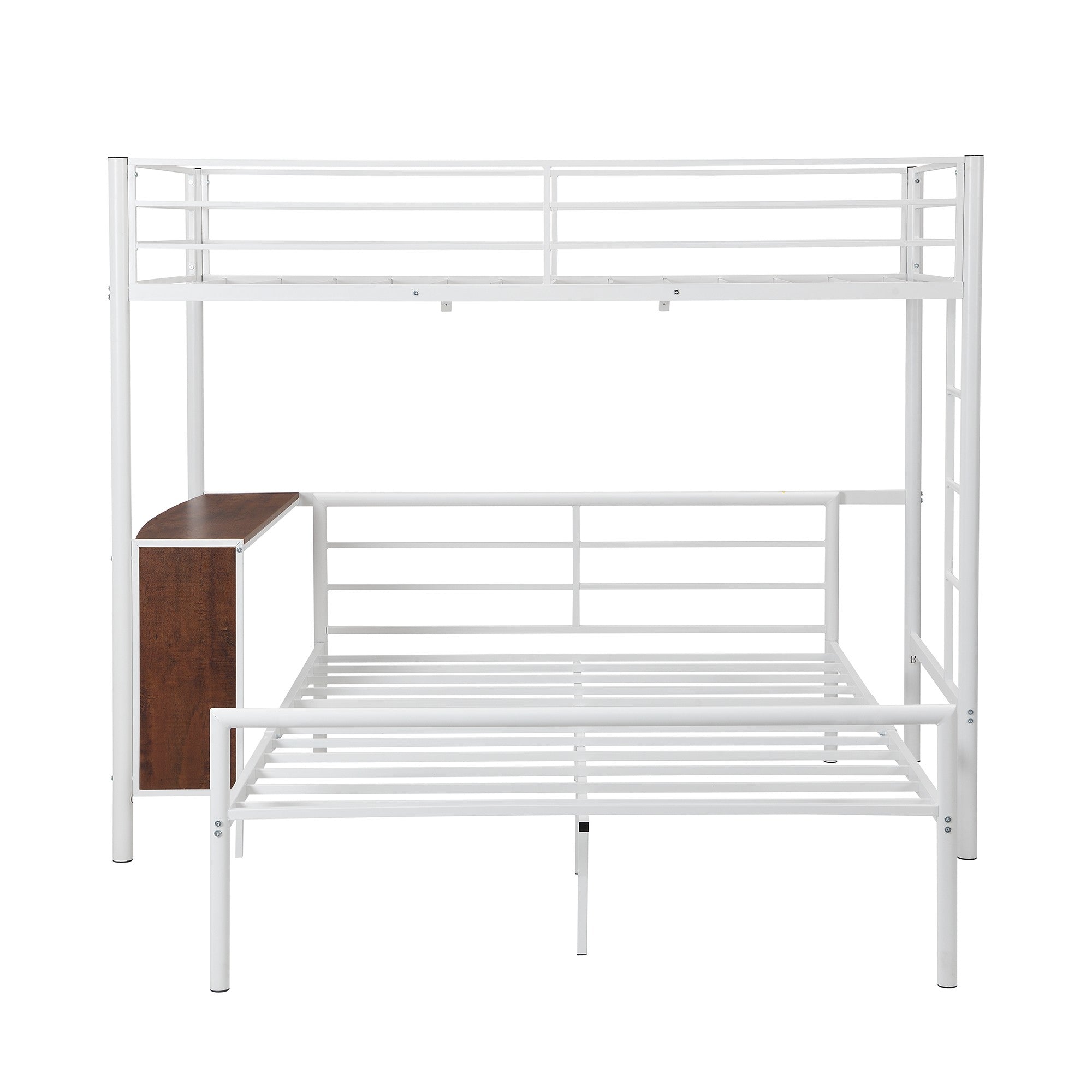 White Twin Over Full Metal Bunk Bed with Built In Desk