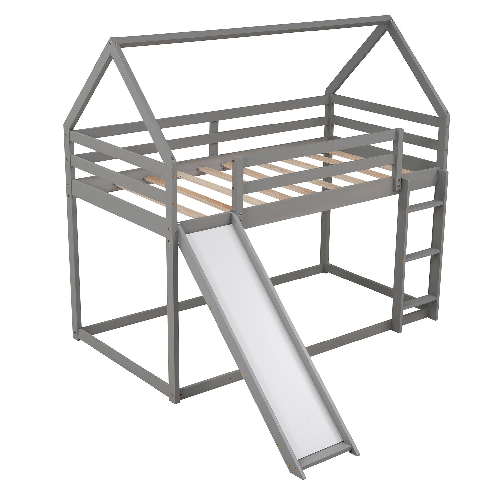 Gray Twin Over Twin House Bed with Slide and Ladder Default Title