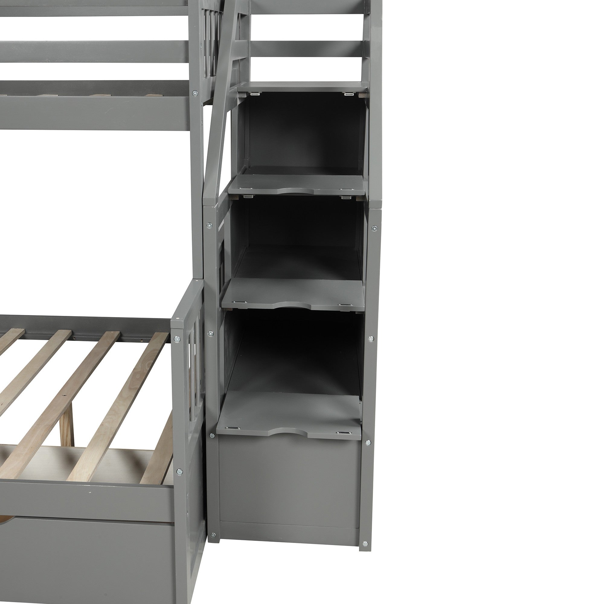 Gray Twin Over Full Bunk Bed with Slide and Storage Default Title