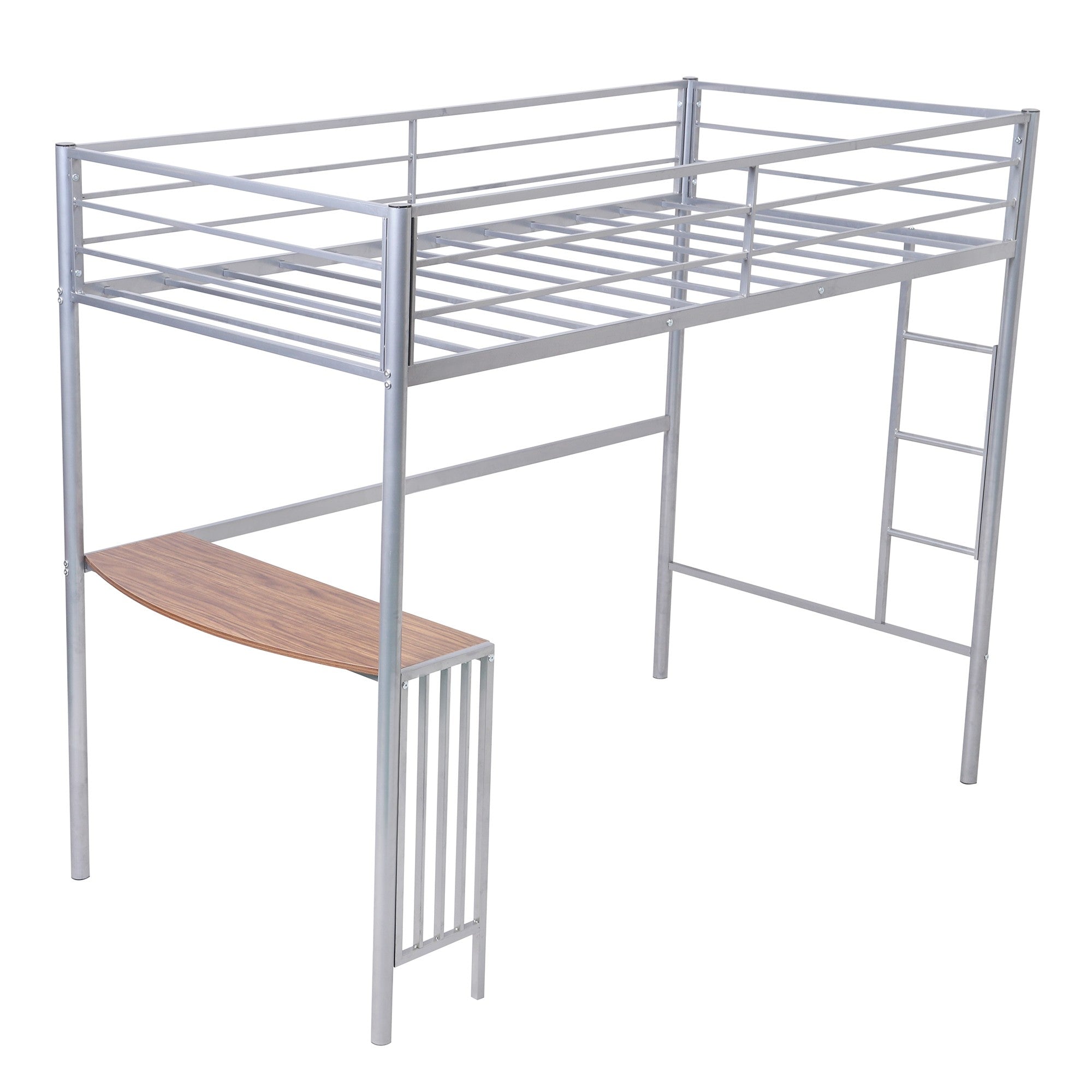 Silver Metal Twin Size Loft Bed with Desk Default Title