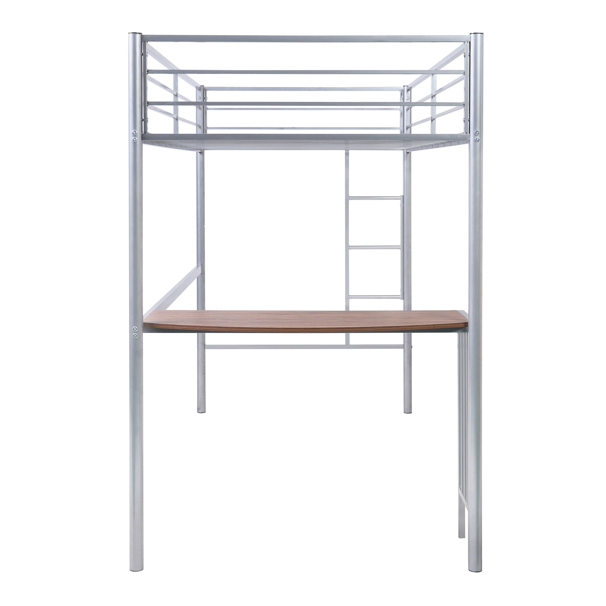 Silver Metal Twin Size Loft Bed with Desk Default Title