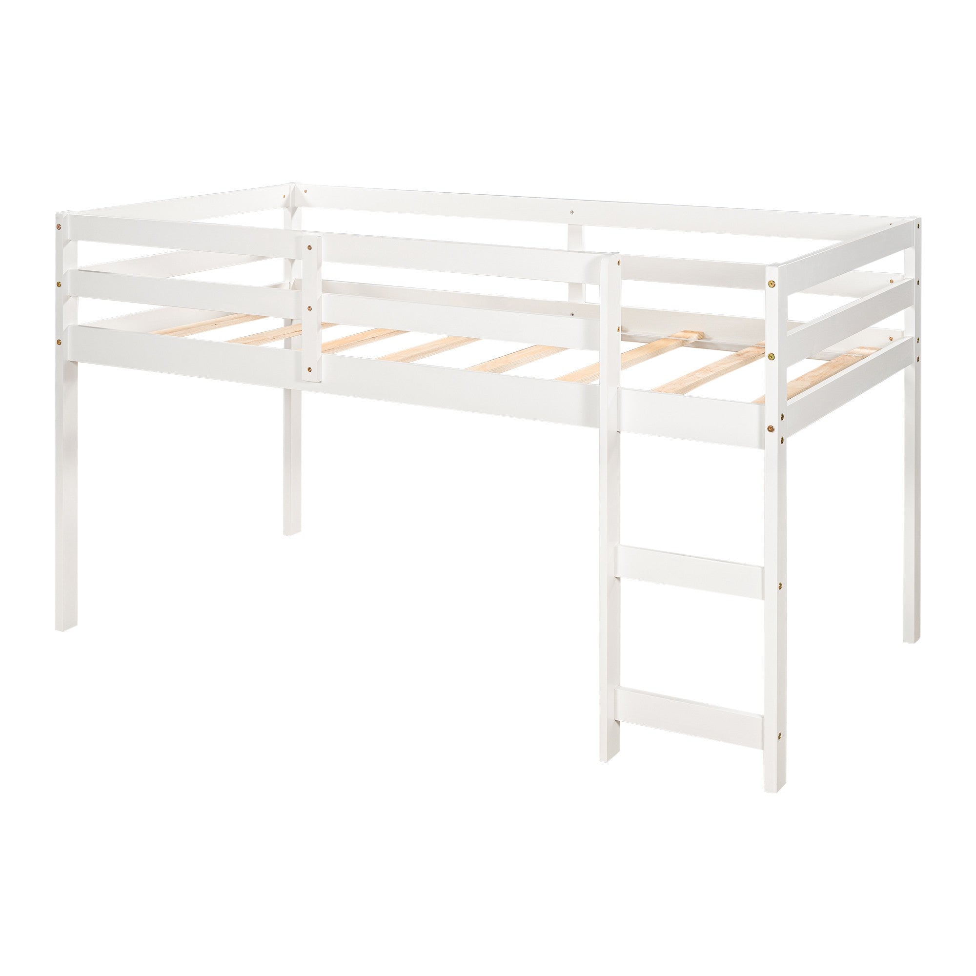White Twin Size Low Loft Bed with Desk and Dresser