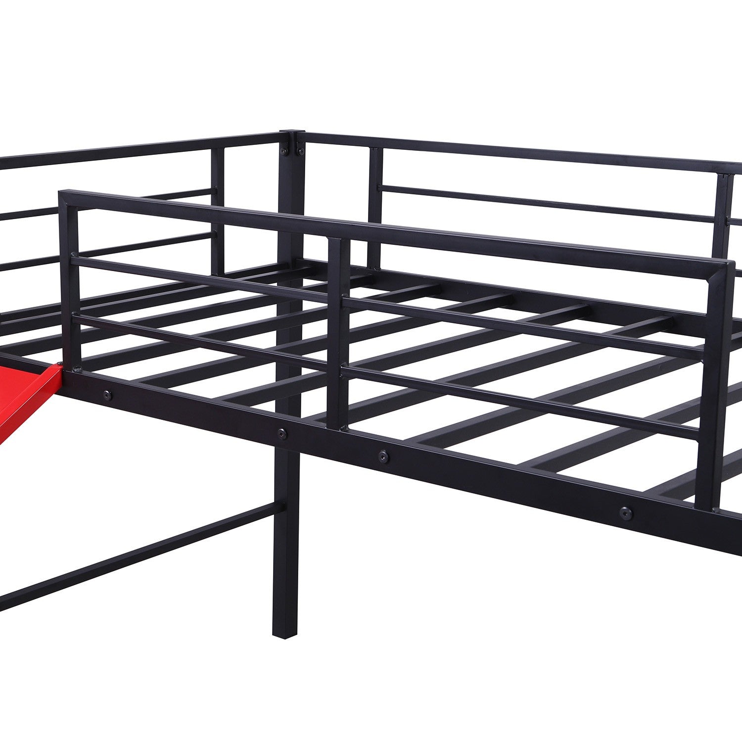 Black Twin Metal Loft Bed With Reinforced Red Slide Default Title