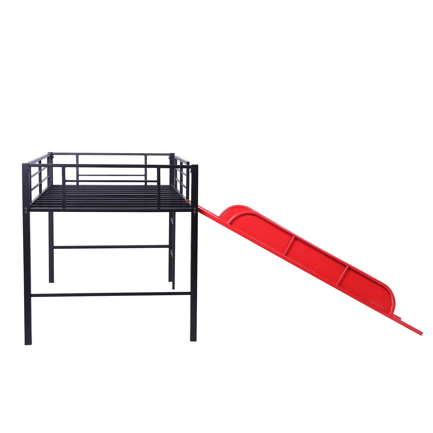 Black Twin Metal Loft Bed With Reinforced Red Slide Default Title