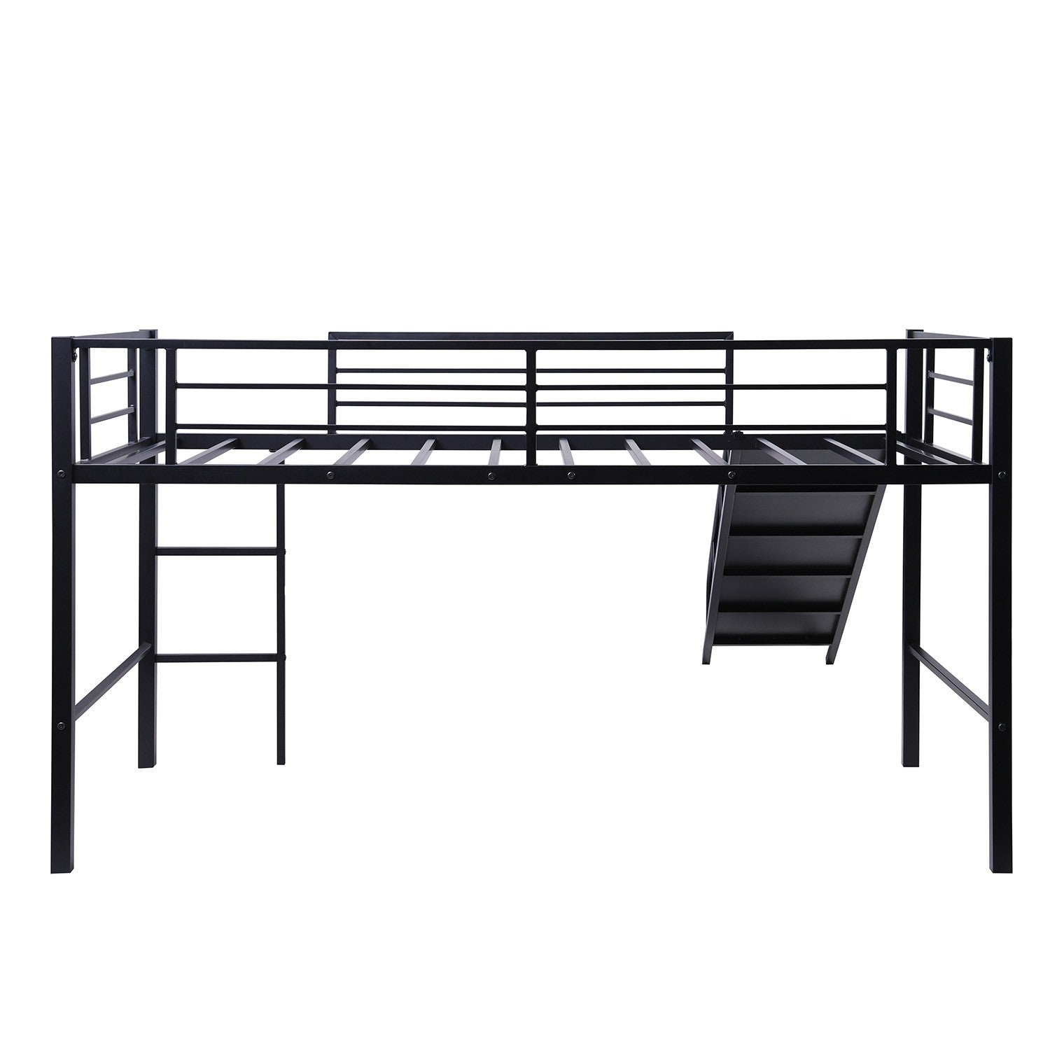 Black Twin Metal Loft Bed With Reinforced Slide