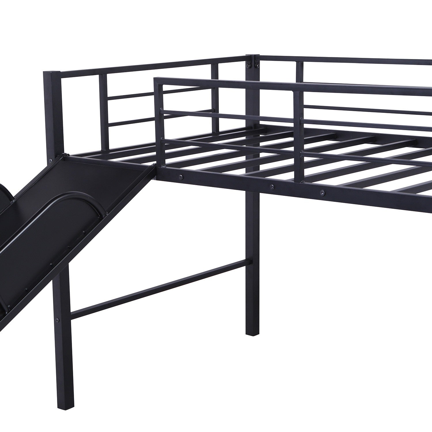 Black Twin Metal Loft Bed With Reinforced Slide