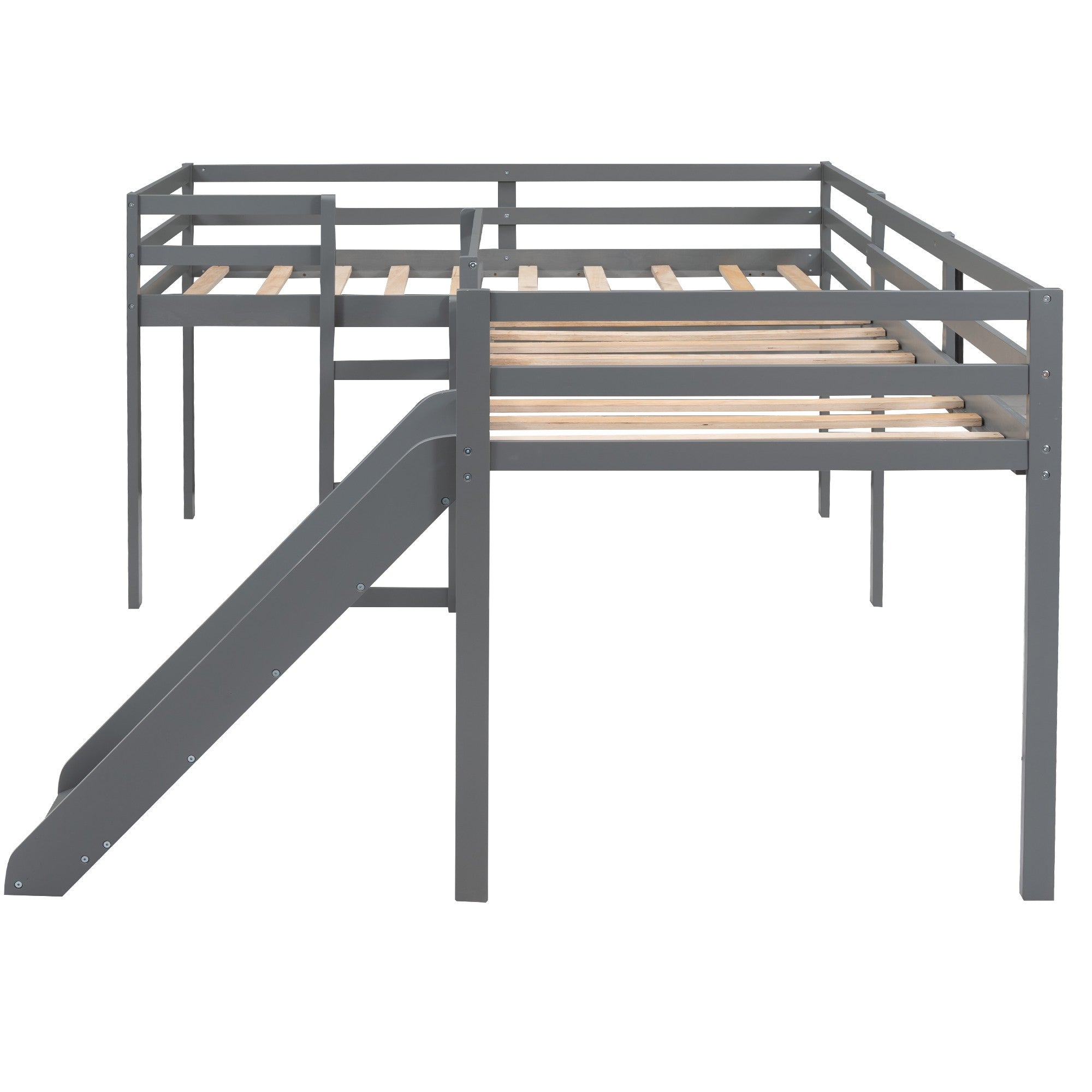 Gray L Shaped Loft Bed with Slide Default Title