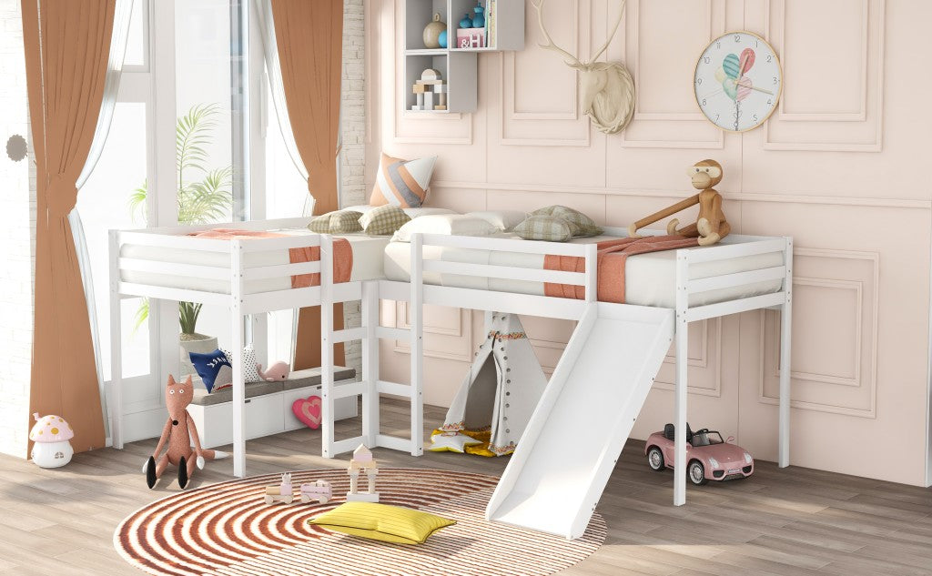 White L Shaped Loft Bed with Slide