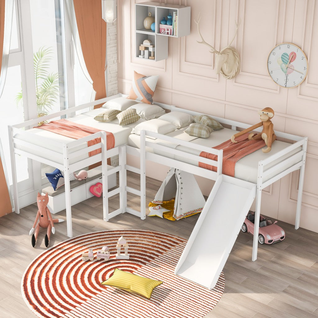 White L Shaped Loft Bed with Slide