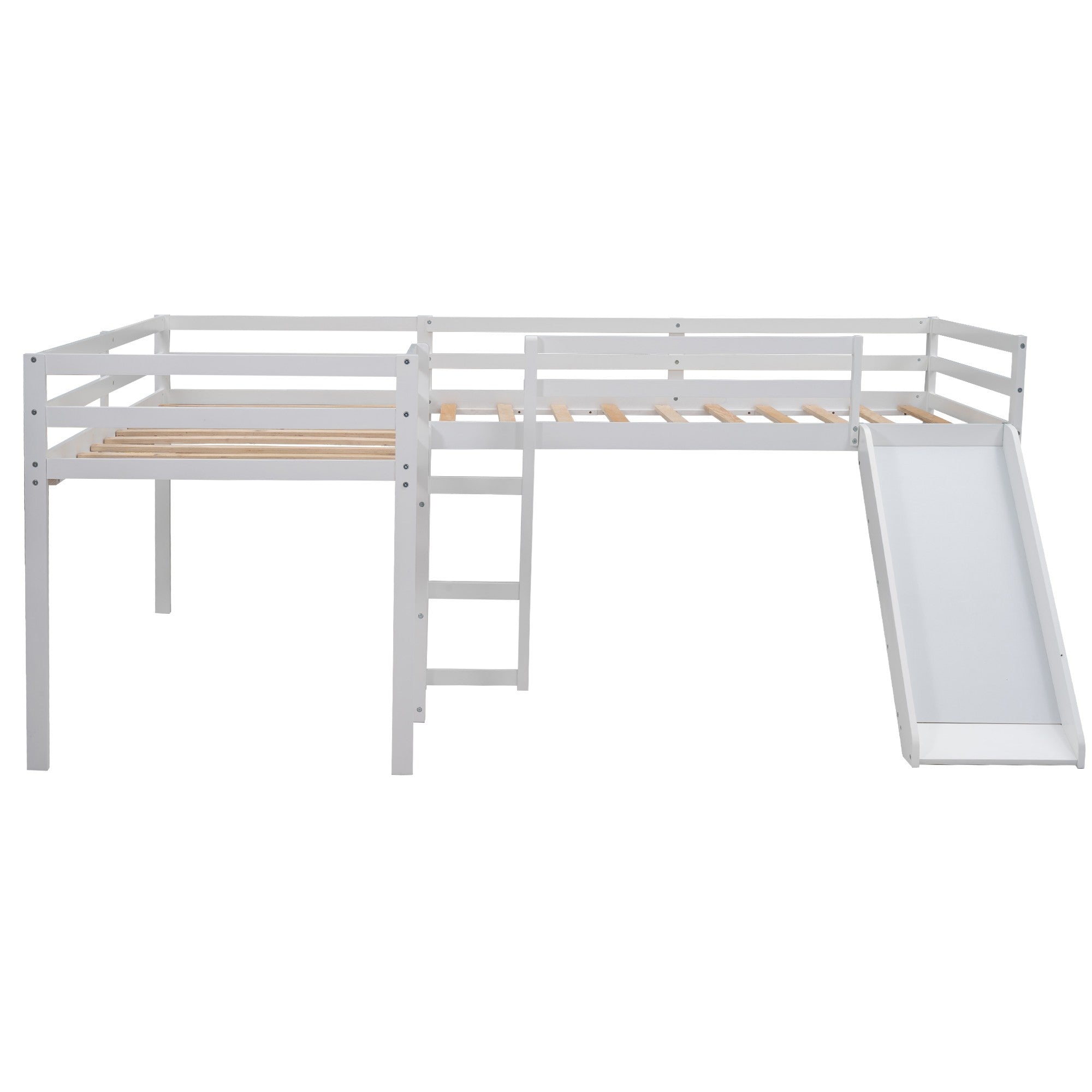 White L Shaped Loft Bed with Slide