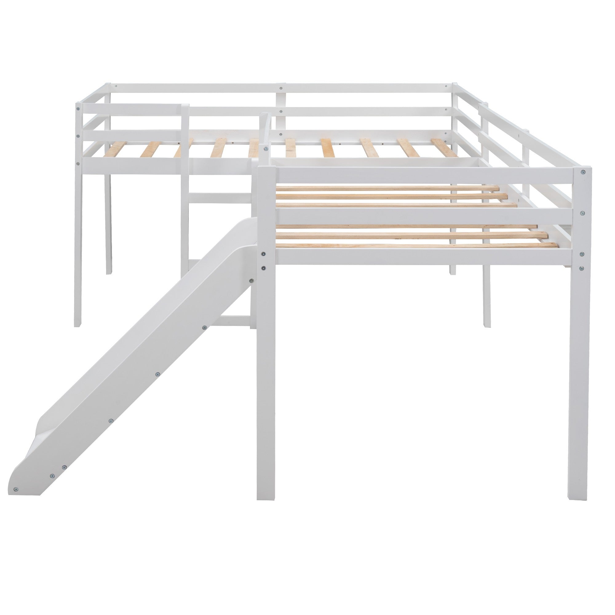 White L Shaped Loft Bed with Slide