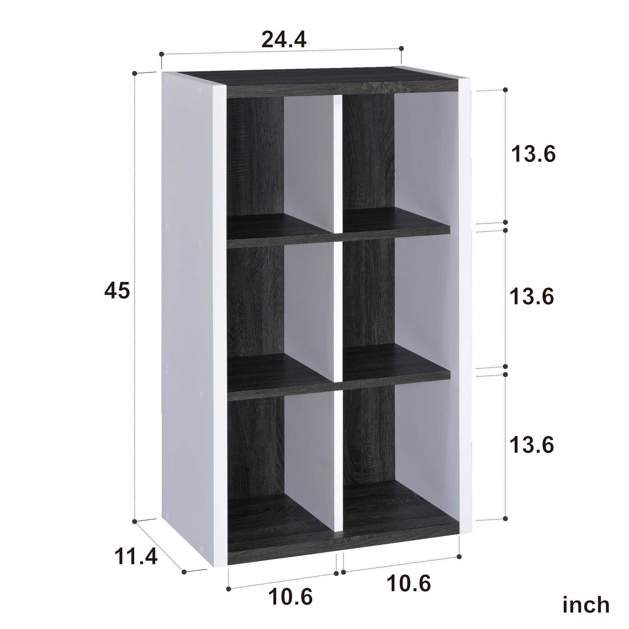 Modern Dark Gray and White Six Cube Storage Bookshelf