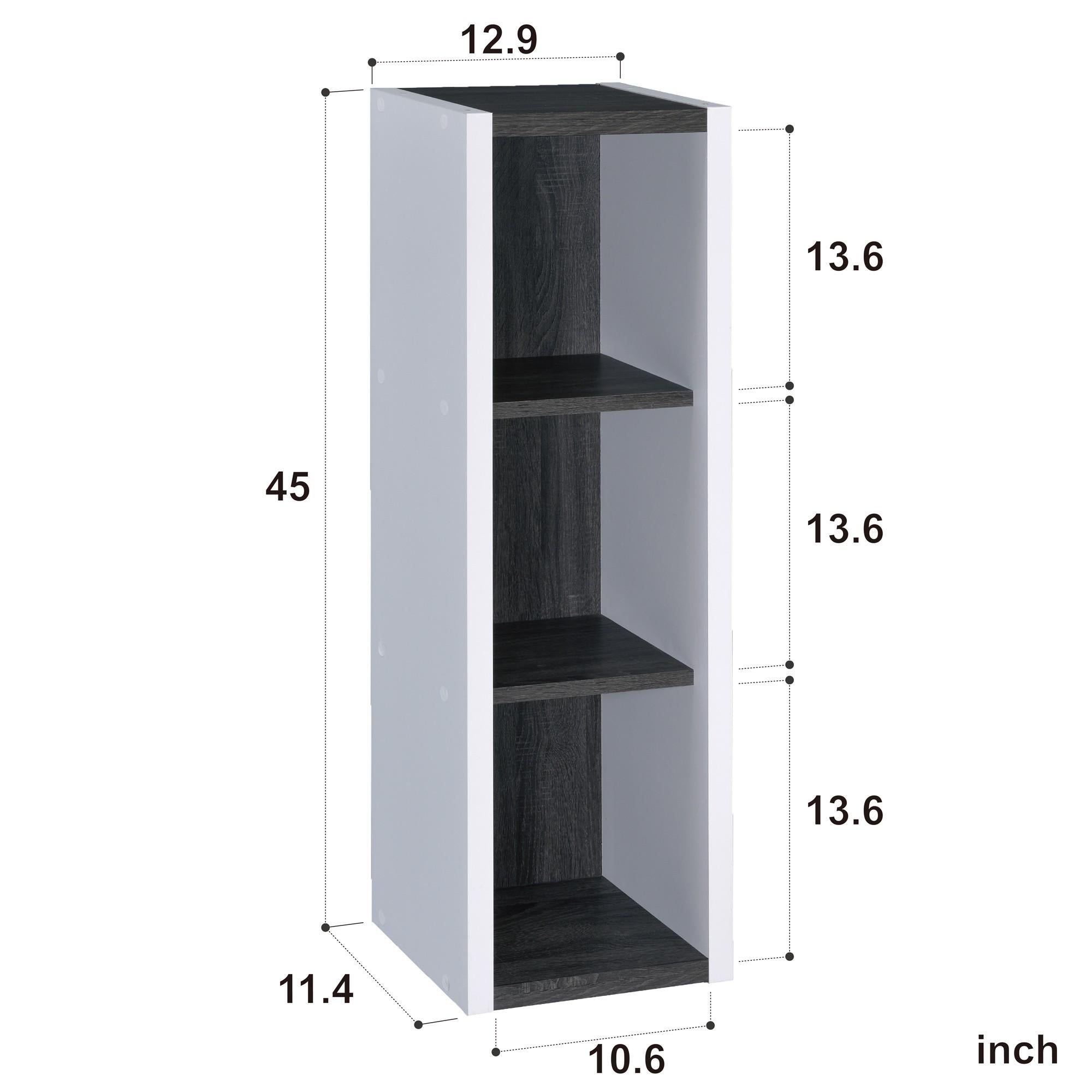 Modern Dark Gray and White Three Cube Storage Bookshelf