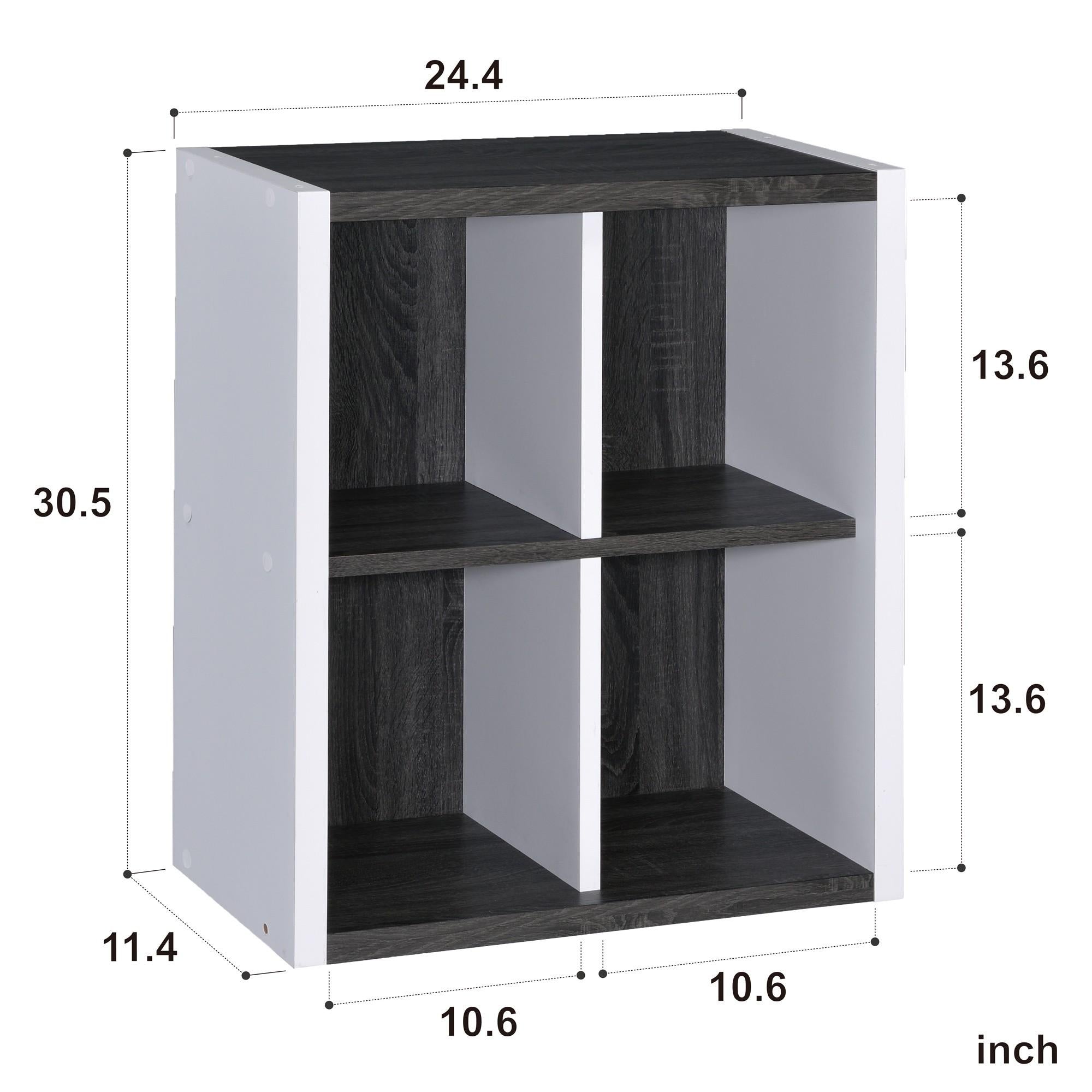 Modern Dark Gray and White Four Cube Storage Bookshelf