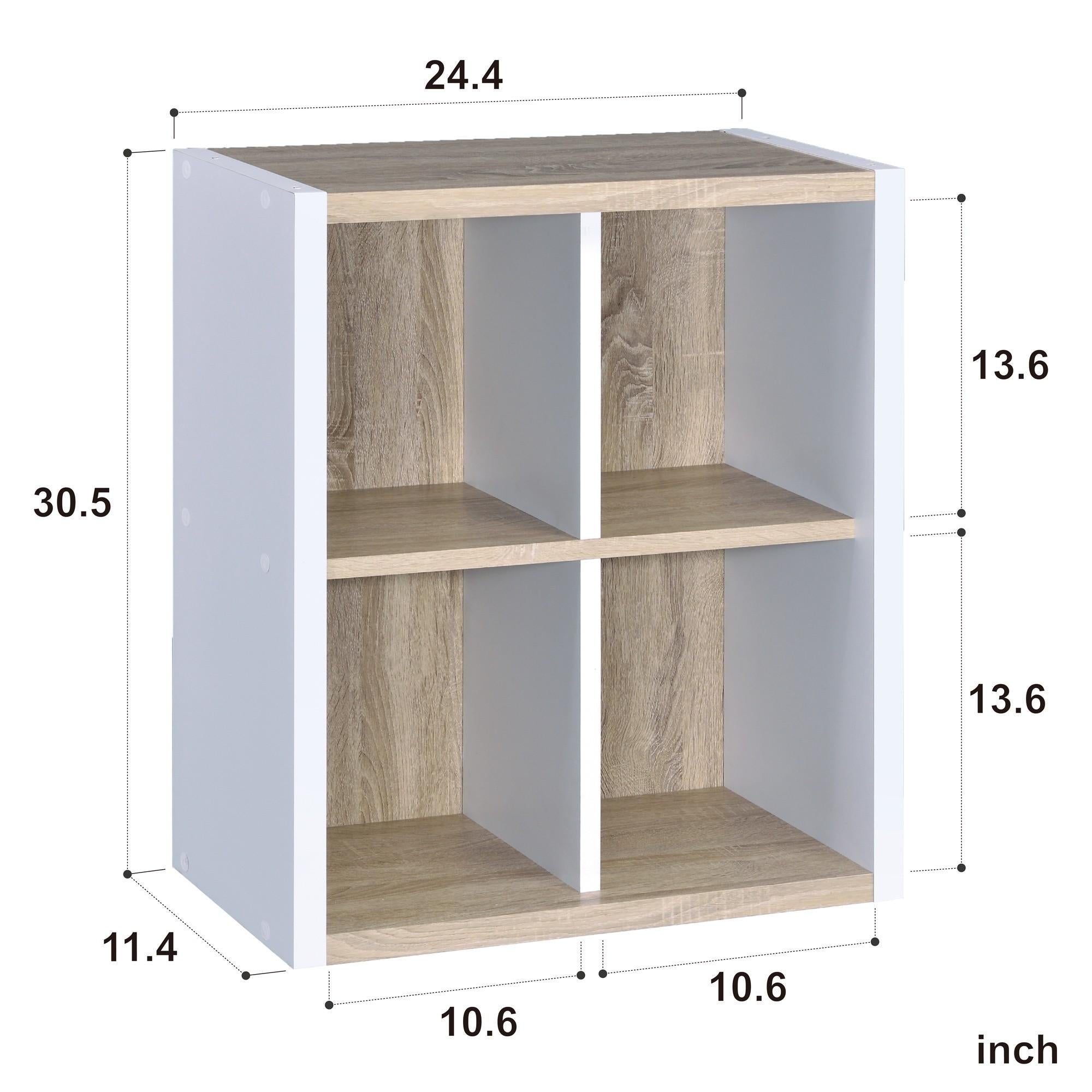 Modern Natural and White Four Cube Storage Bookshelf