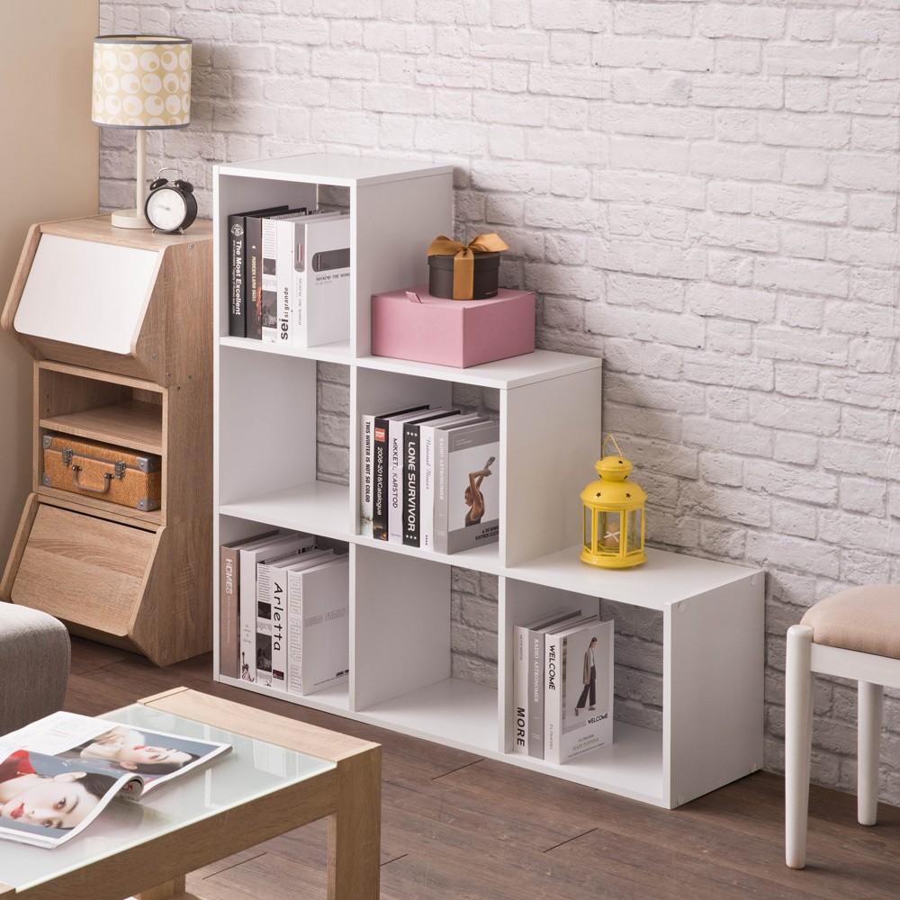 Classic White Finish Six Cubby Stepped Bookcase