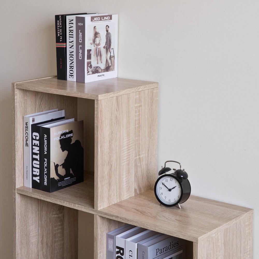 Classic Natural Finish Six Cubby Stepped Bookcase