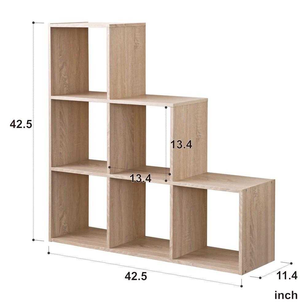 Classic Natural Finish Six Cubby Stepped Bookcase