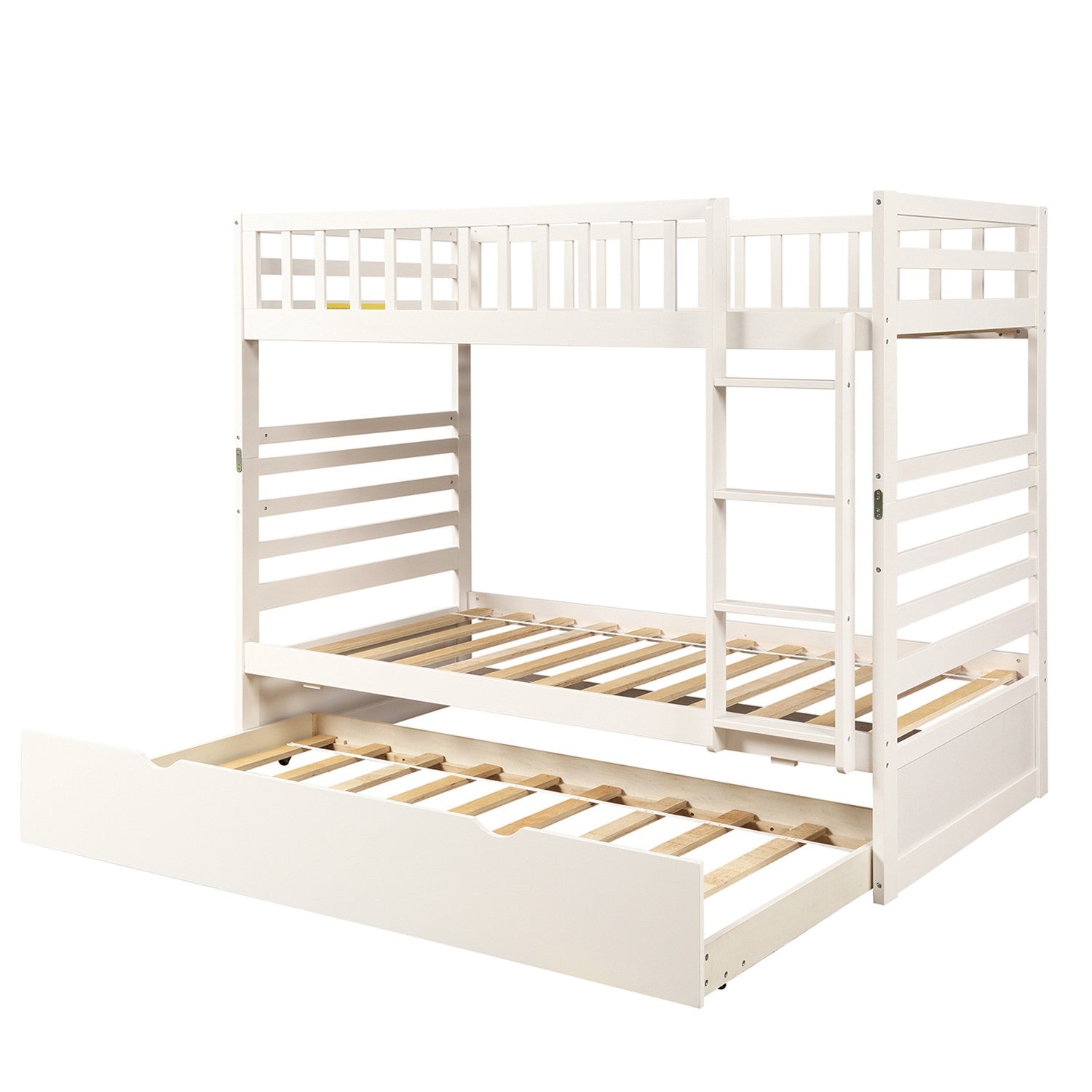 White Twin Over Twin Solid Wood Bunk Bed With Trundle