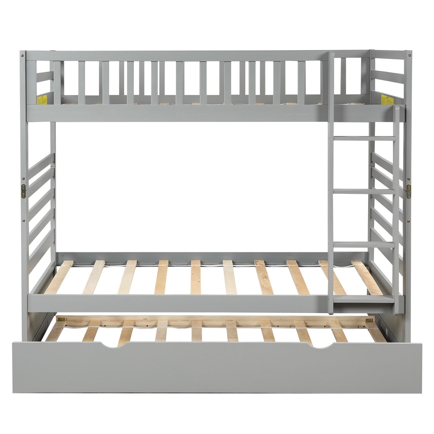 Gray Twin Over Twin Solid Wood Bunk Bed With Trundle