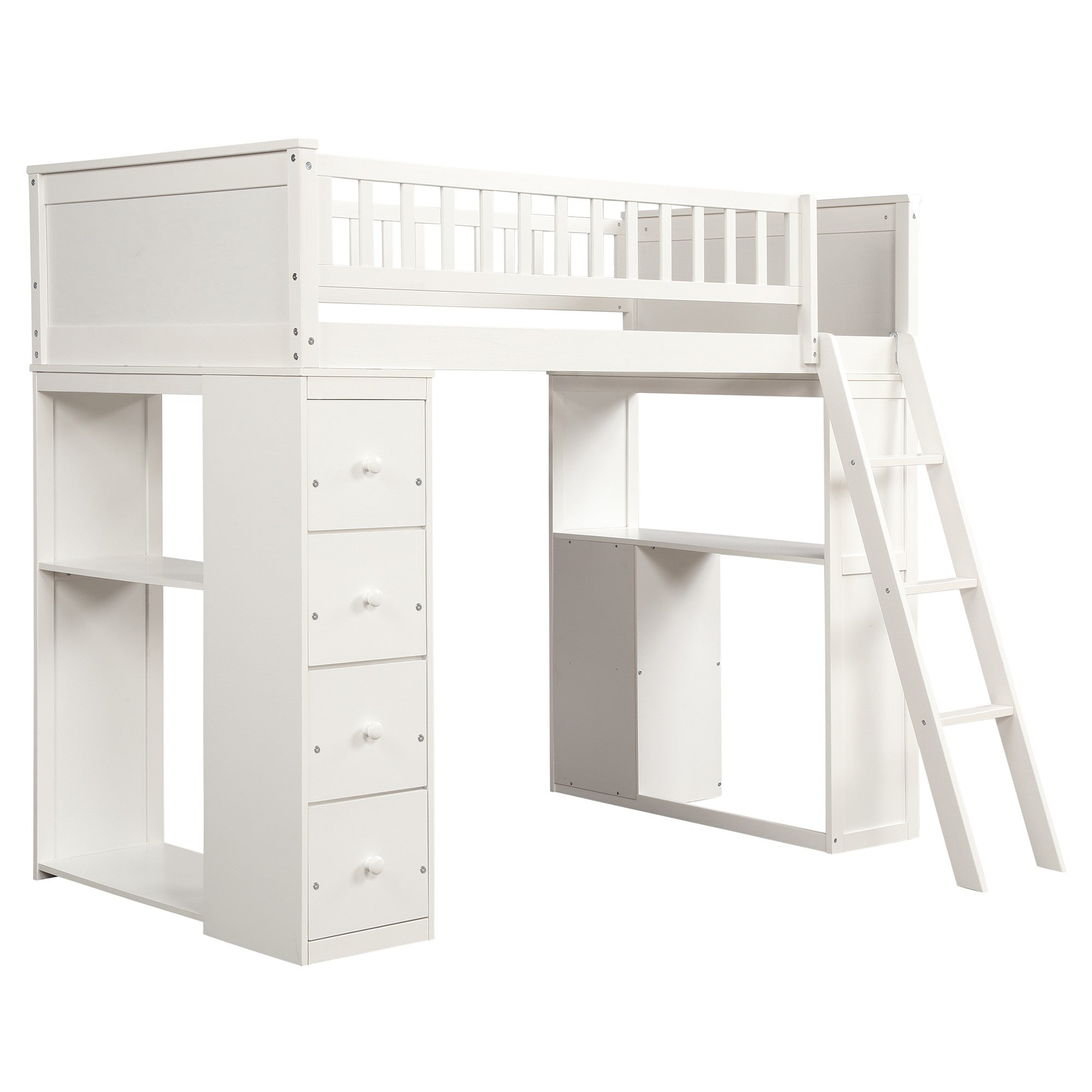 White Twin Over Twin Size Bed with Shelves and Drawers Default Title