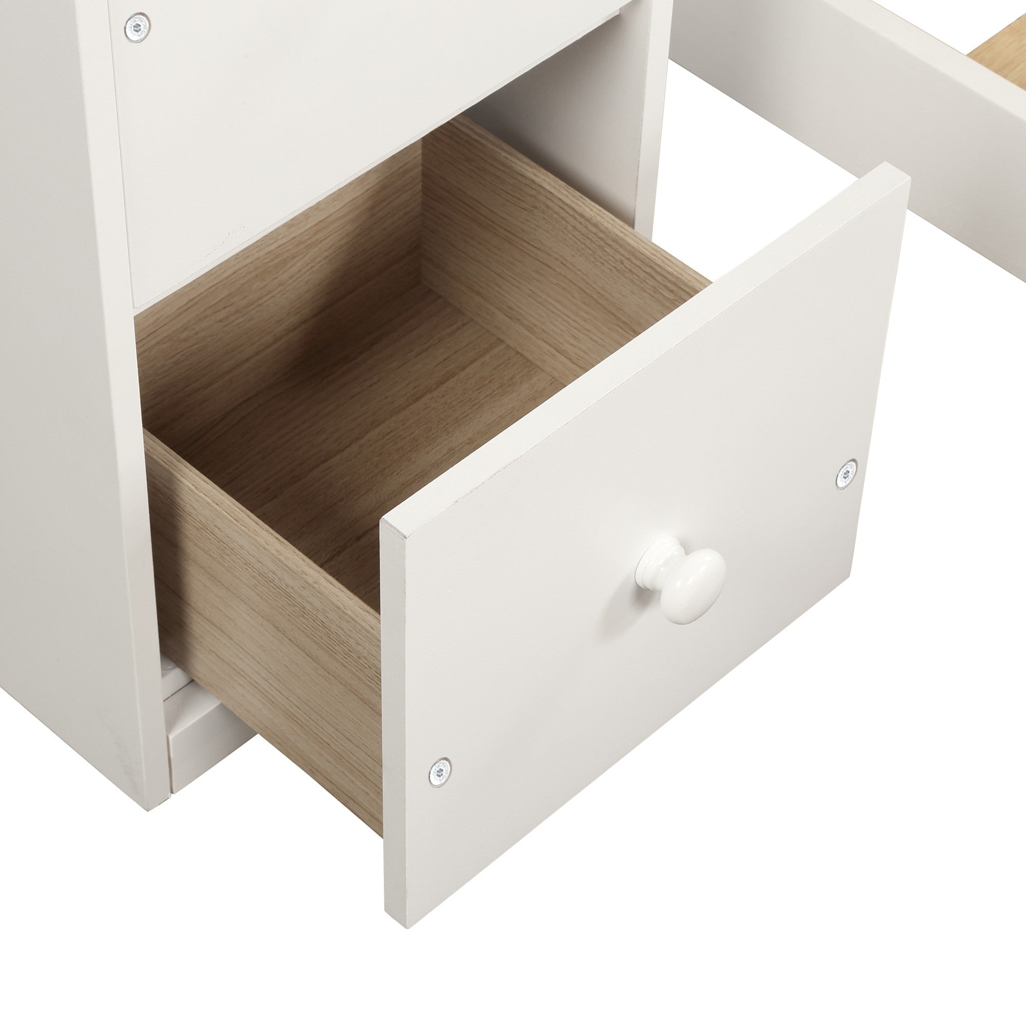 White Twin Over Twin Size Bed with Shelves and Drawers Default Title