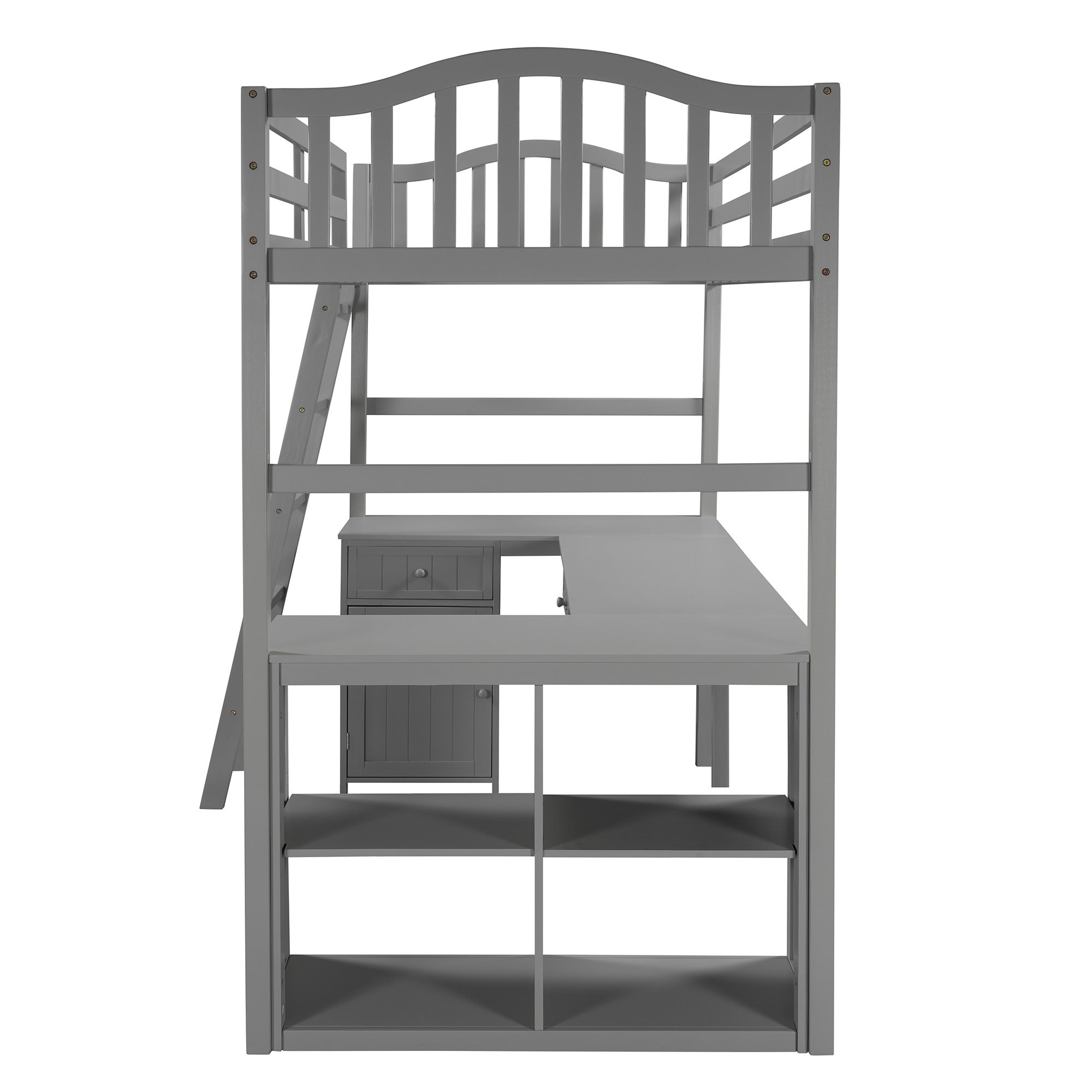 Modern Classic Gray Twin Loft Bed with Book Shelf  Desk and Cabinet Default Title