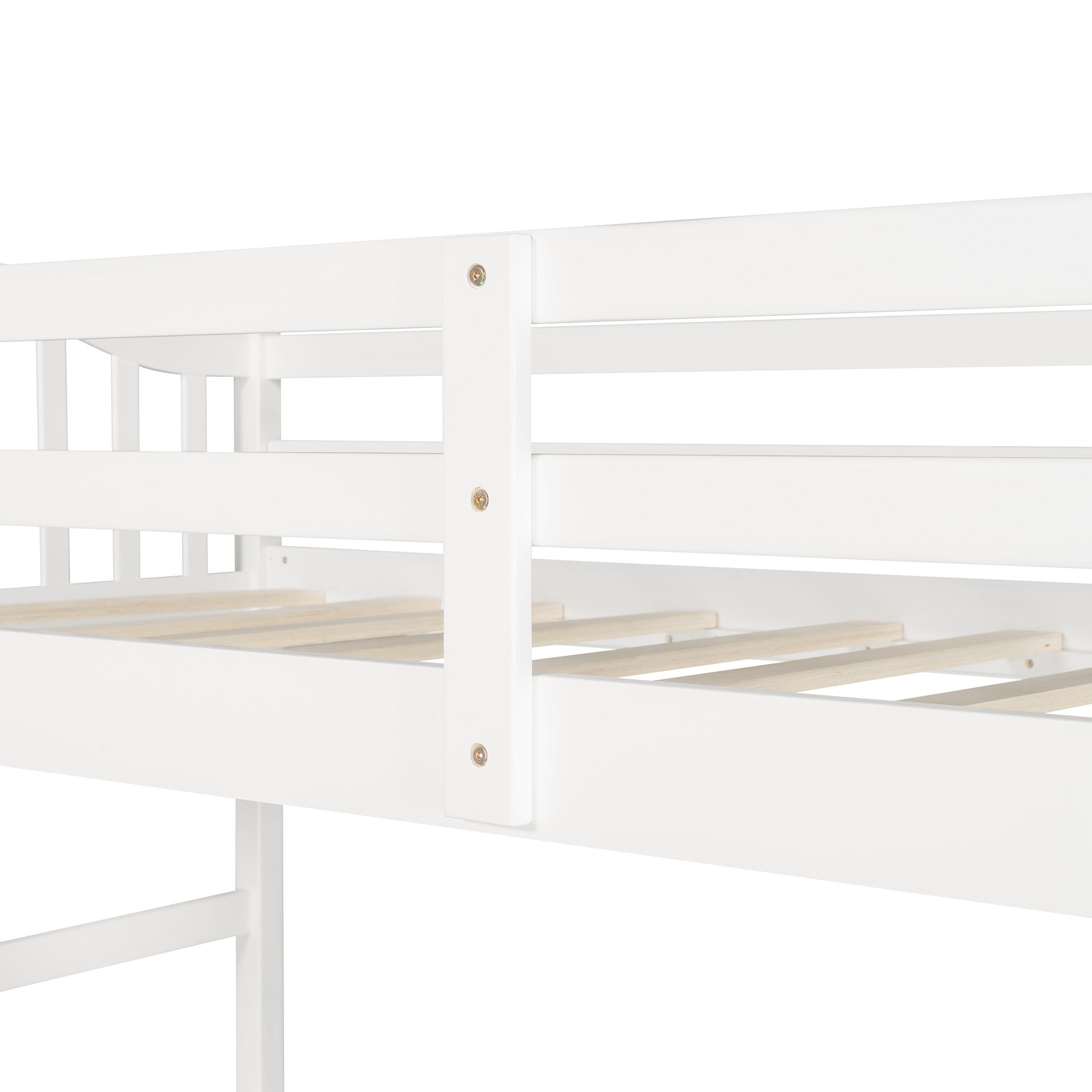 Modern Classic White Twin Loft Bed with Book Shelf  Desk and Cabinet