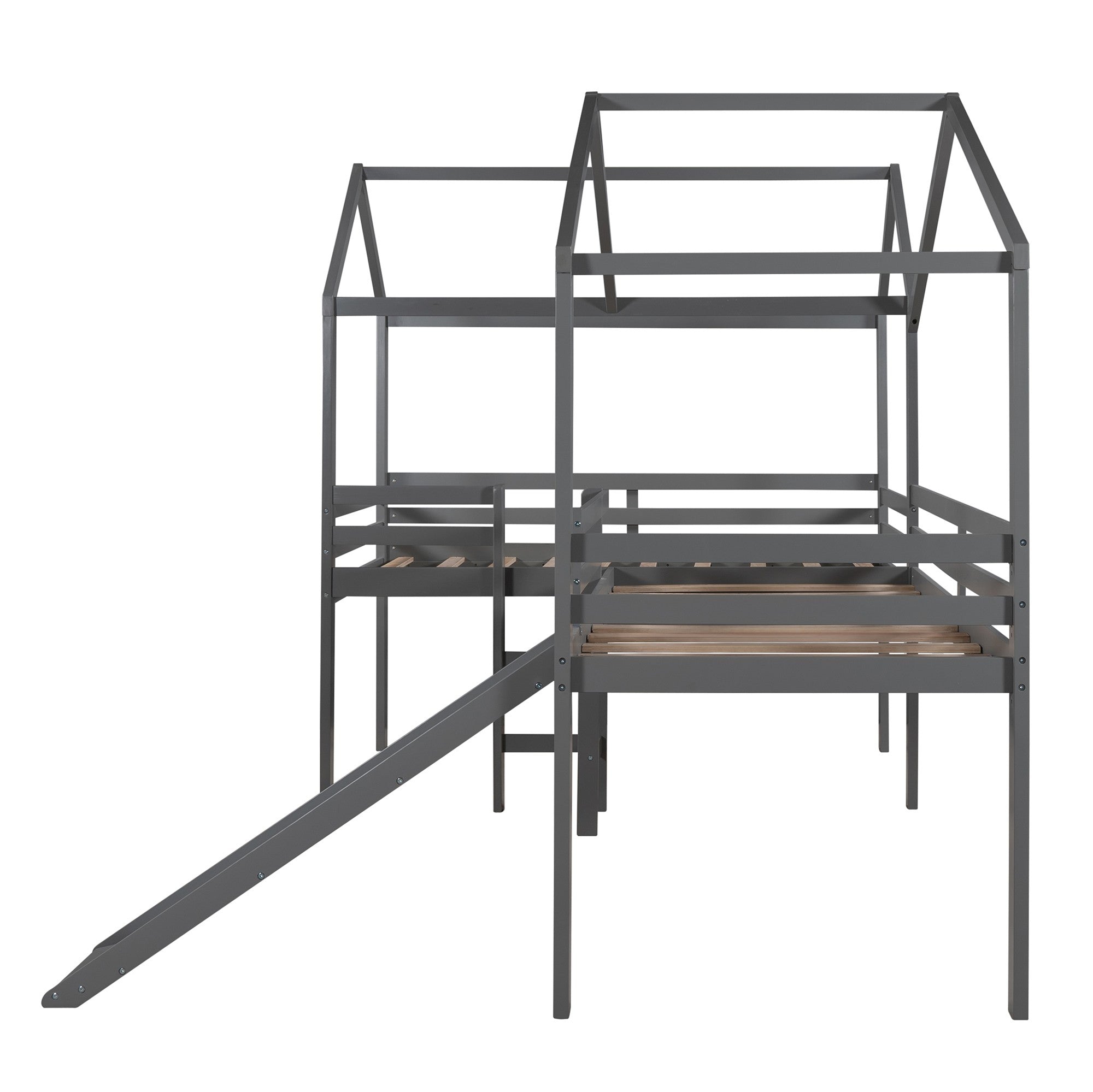 Gray L-Shaped Double Twin Size Loft Bed Default Title