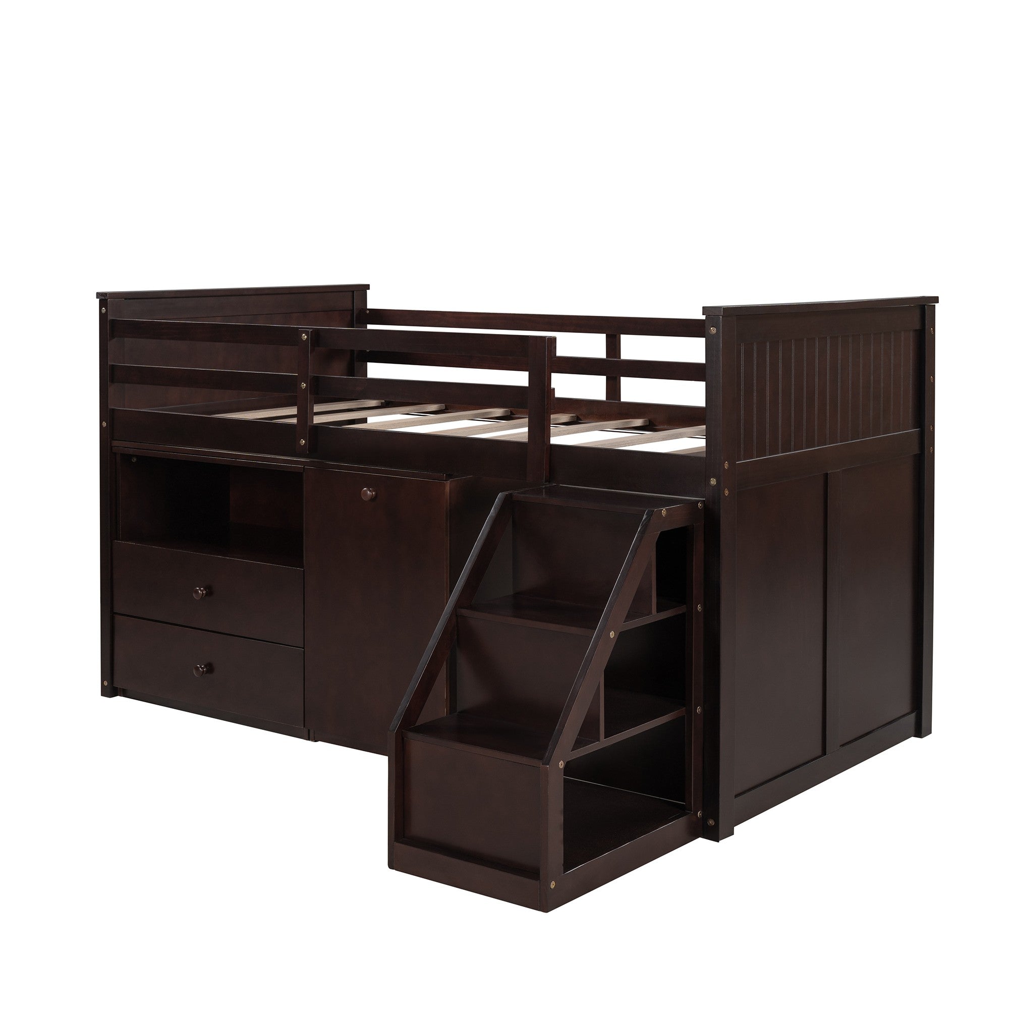 Brown Twin Size Low Loft Bed With Portable Desk Default Title