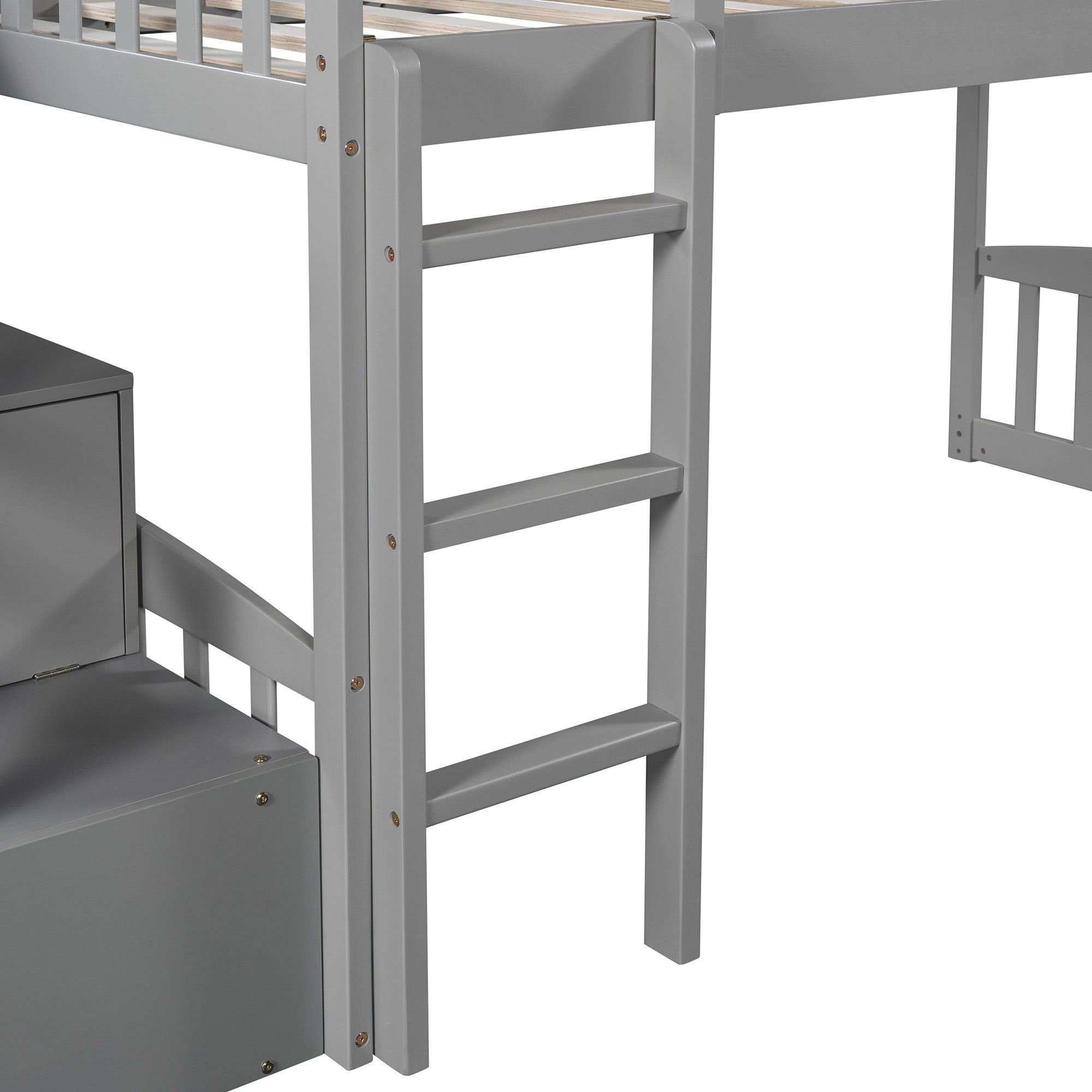 Gray Twin Size Stairway Loft Bed With Slide