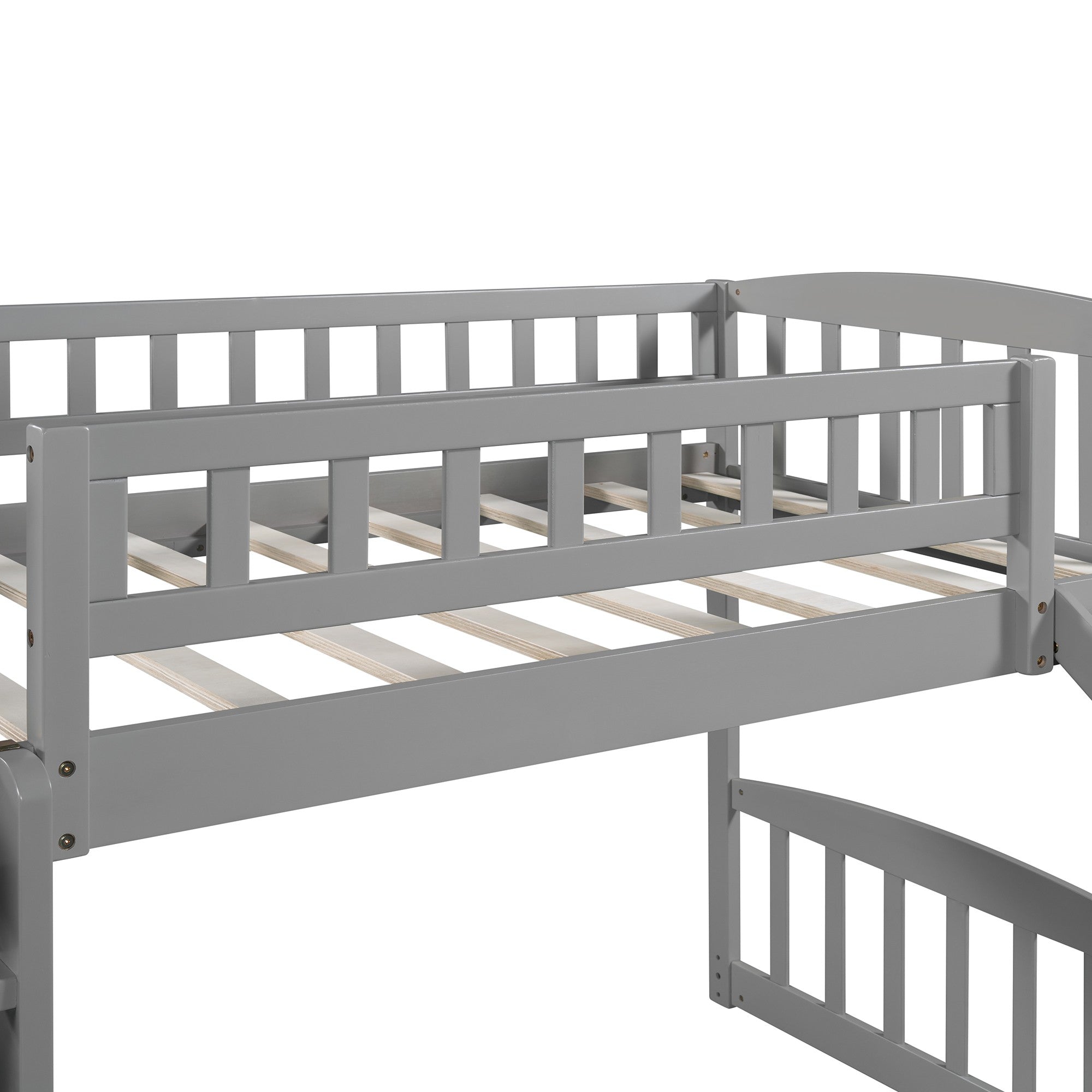 Gray Twin Size Stairway Loft Bed With Slide