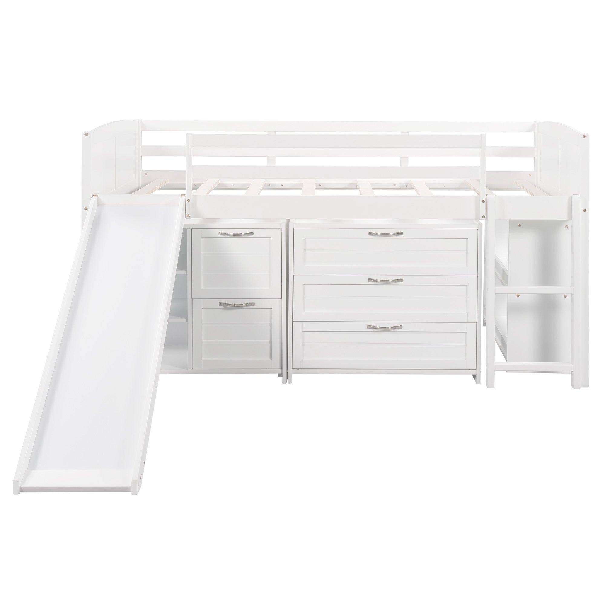 White Twin Size Low Loft Bed With Cabinets and Slide Default Title