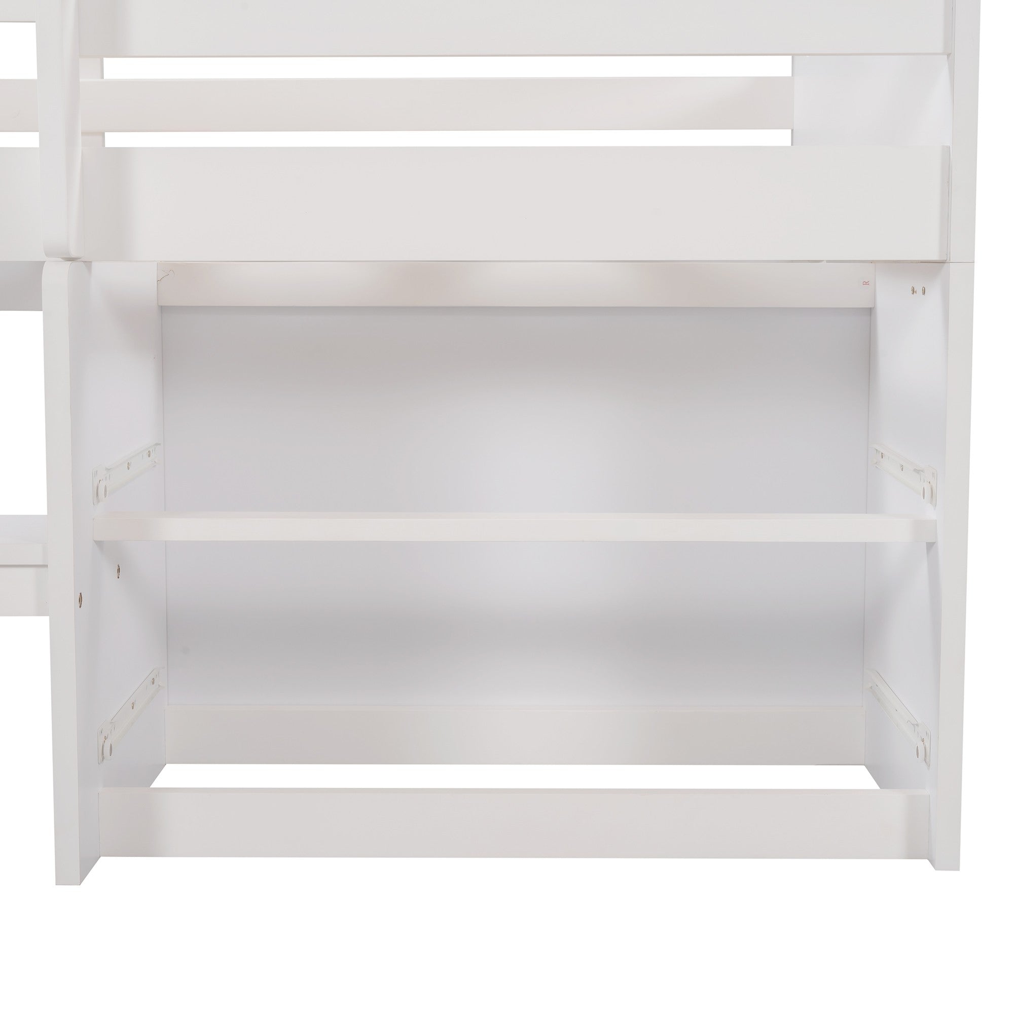 White Twin Size Low Loft Bed With Shelves and Drawers