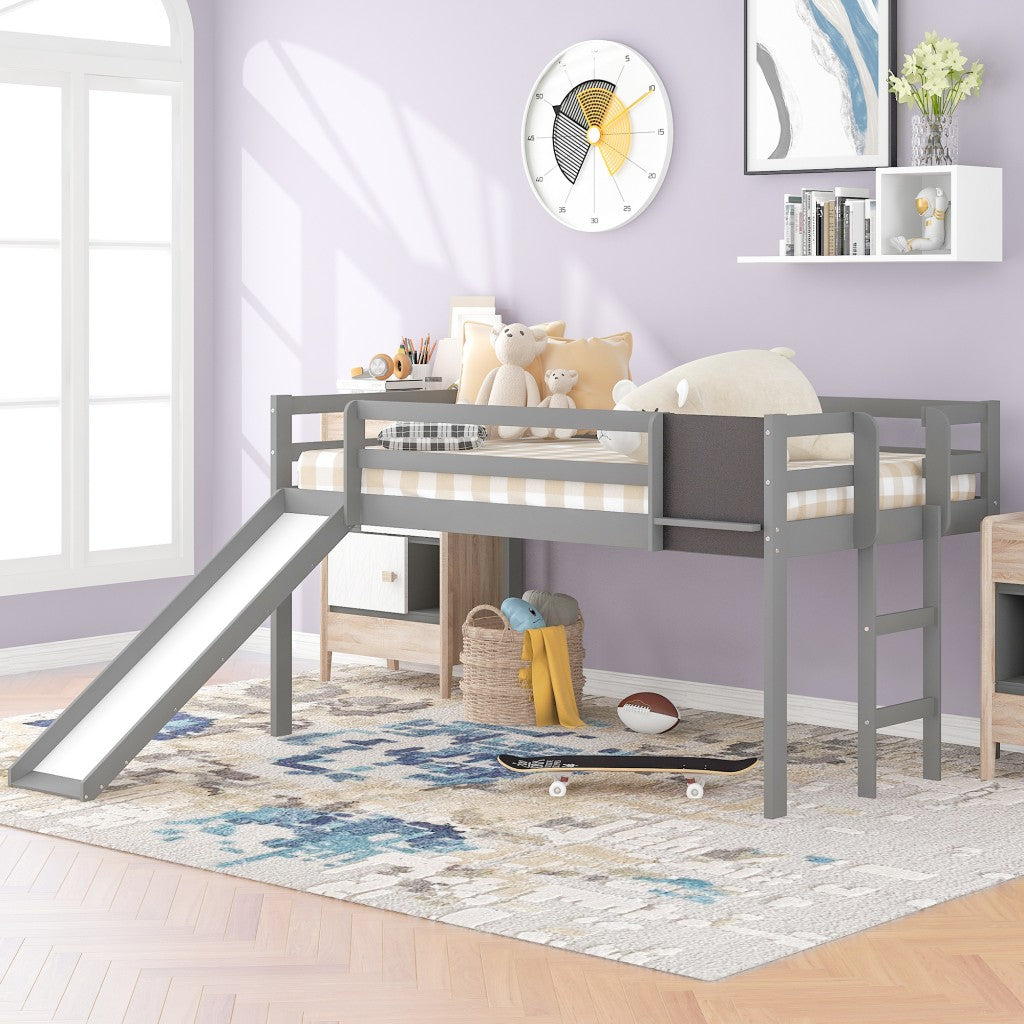 Gray Twin Loft Bed Bed Chalkboard and Slide Default Title