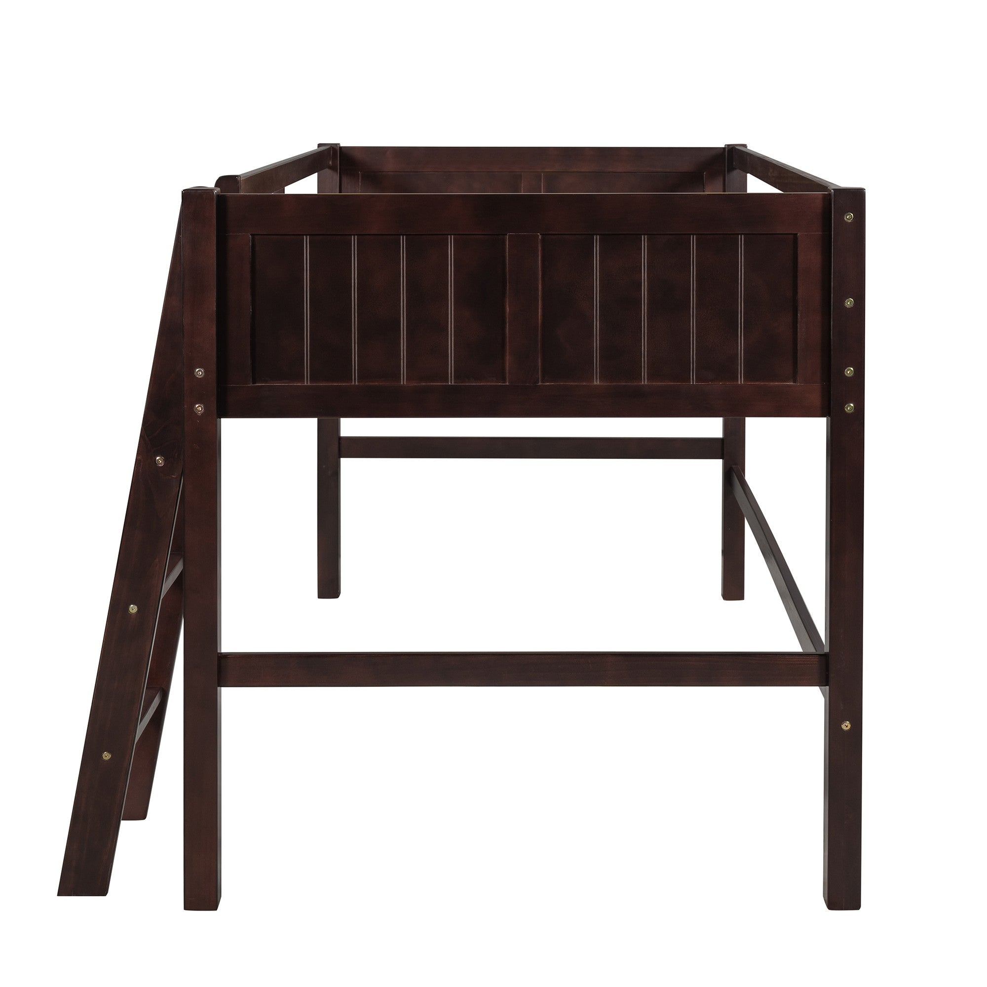 Brown Twin Size Low Loft Bed With Ladder