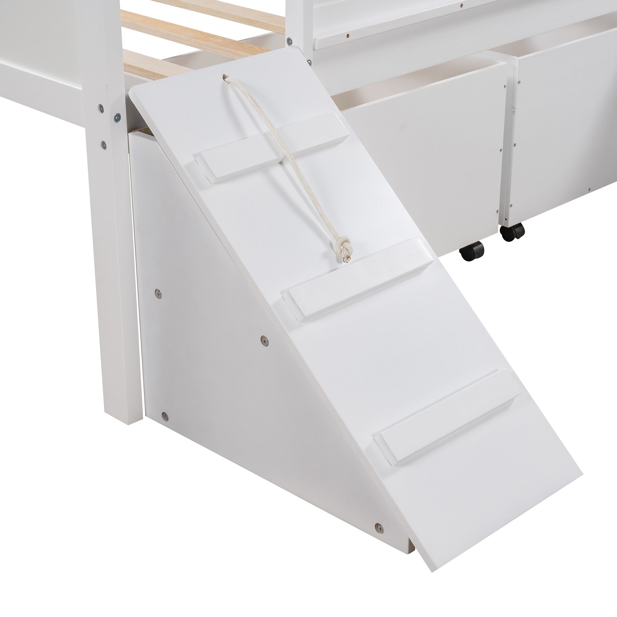White Twin Size Low Slide Loft Bed With Storage Boxes Default Title