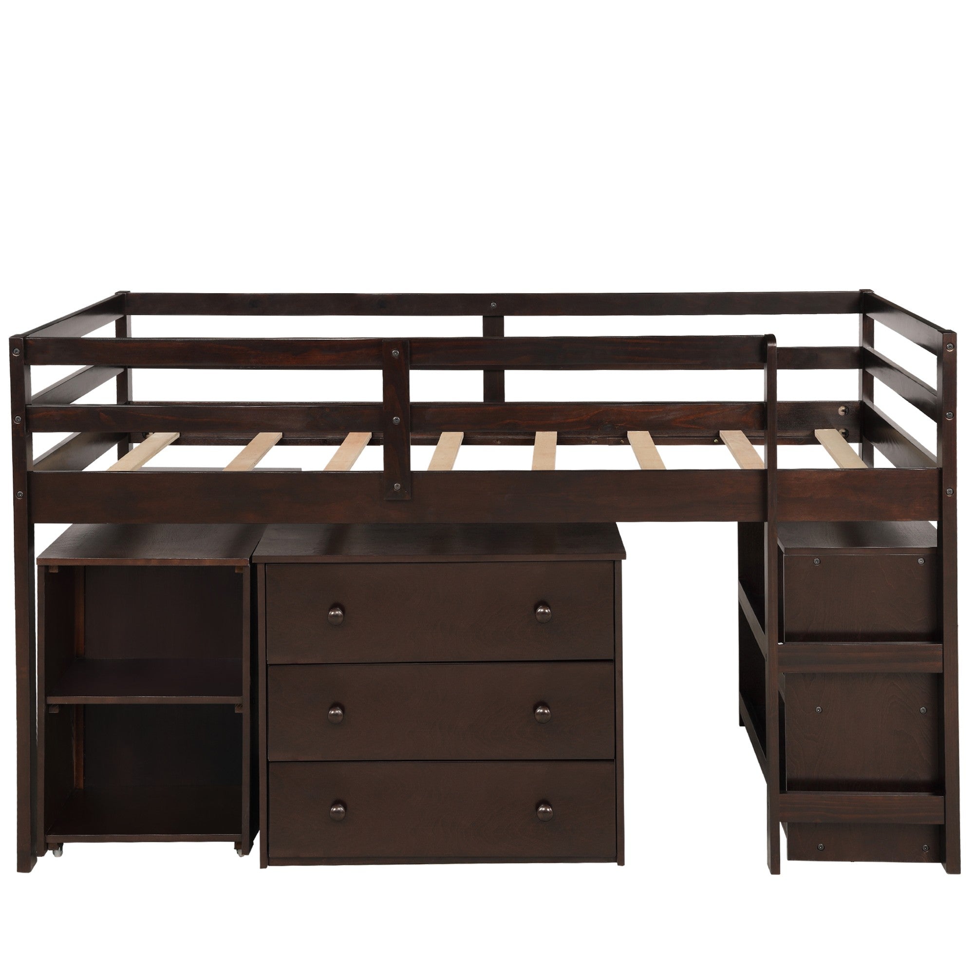 Brown Low Twin Loft Bed With Cabinet and Desk Default Title