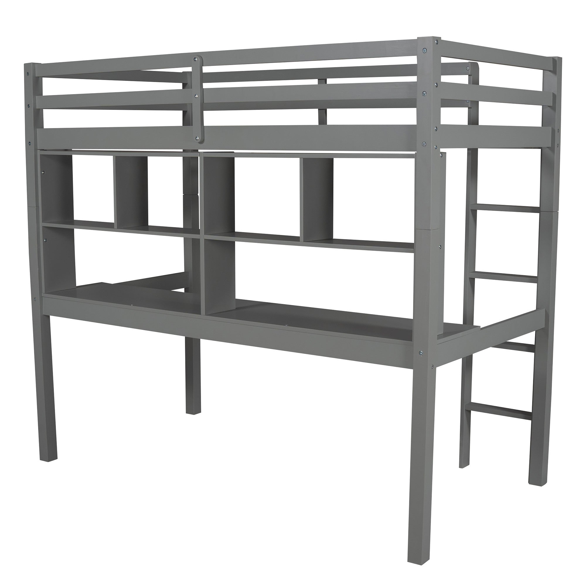 Gray Twin Loft Bed With Desk and Shelves Default Title