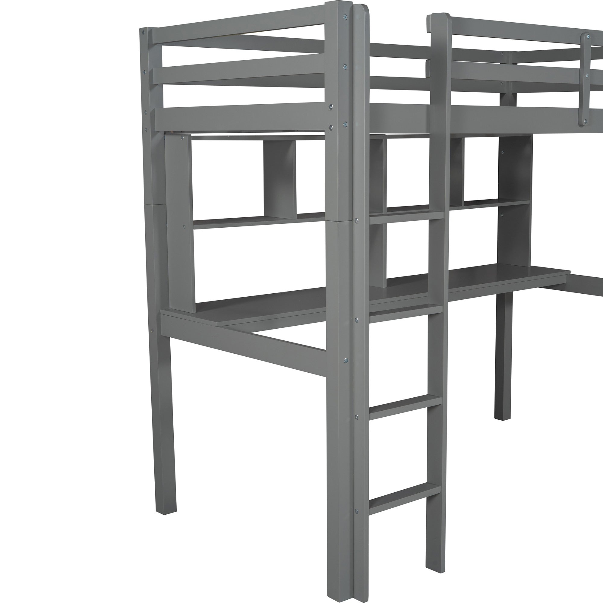 Gray Twin Loft Bed With Desk and Shelves Default Title