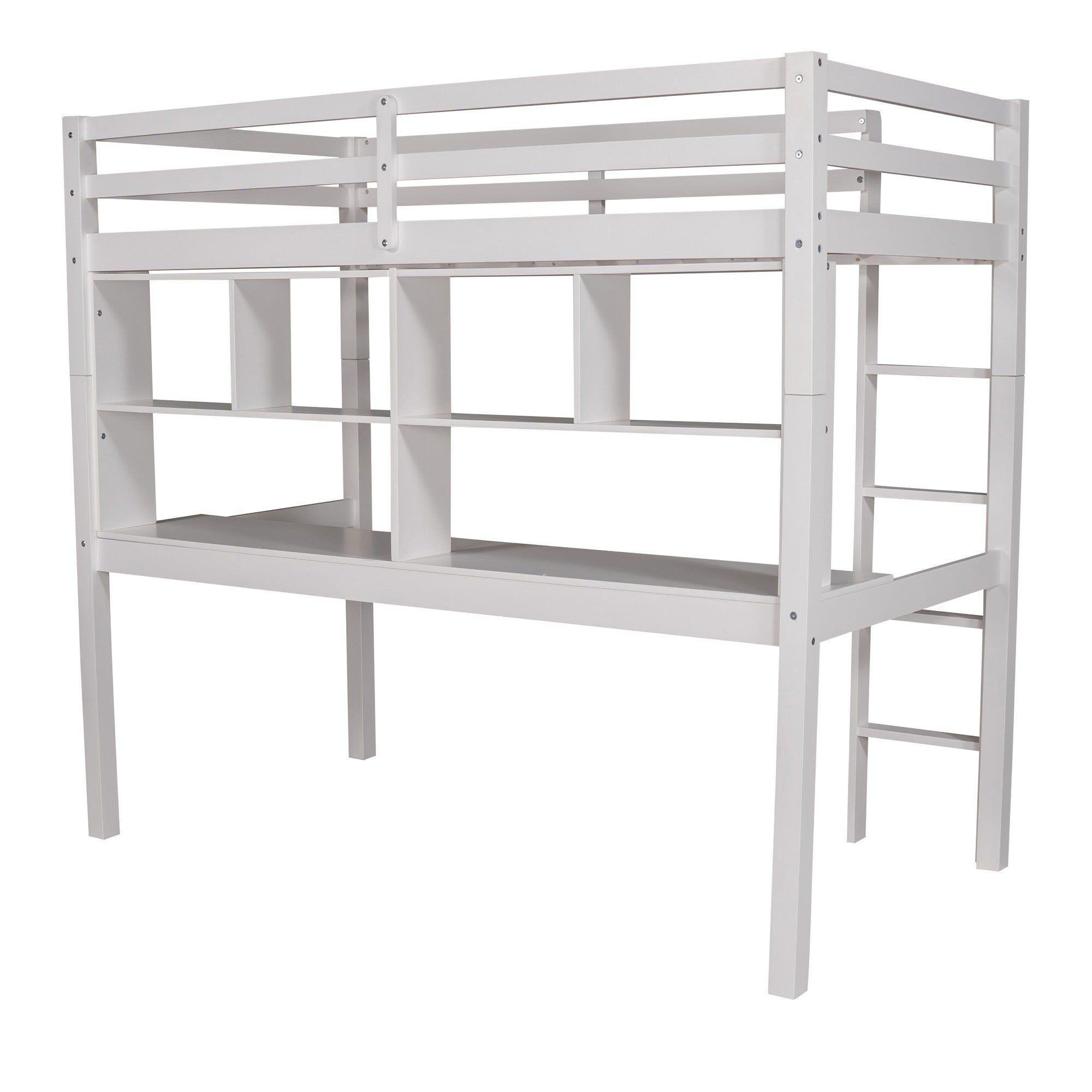 White Twin Loft Bed With Desk and Shelves Default Title