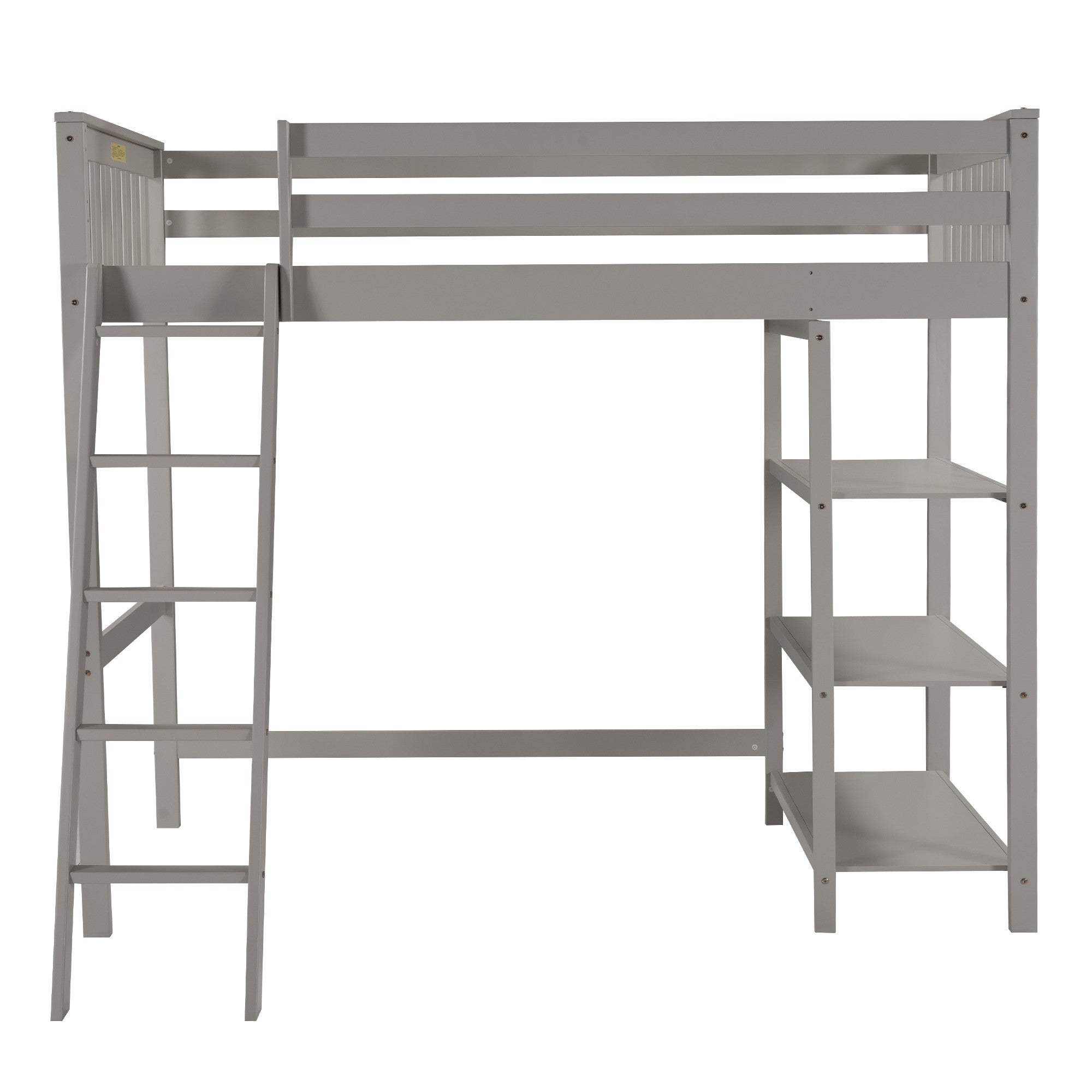 Gray Double Twin Size Ladder Loft Bed With Headboard