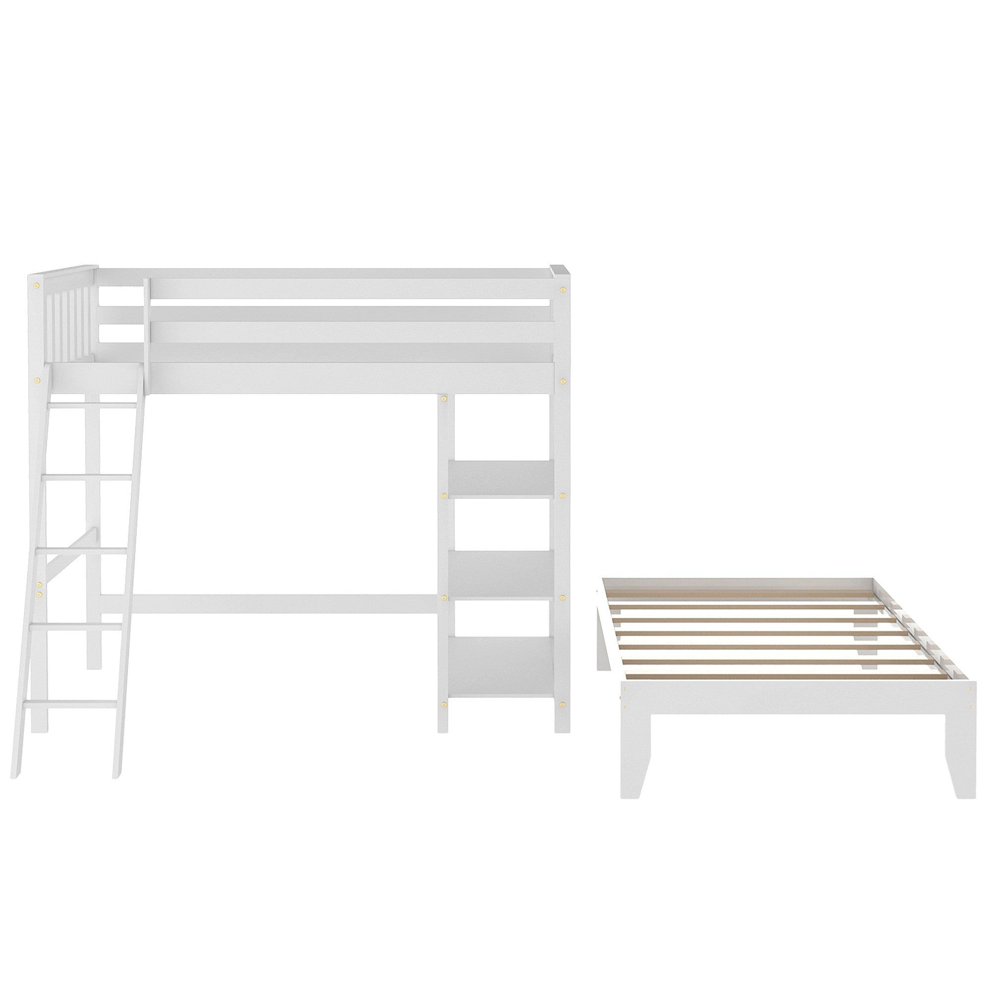 White Double Twin Size Ladder Loft Bed Default Title