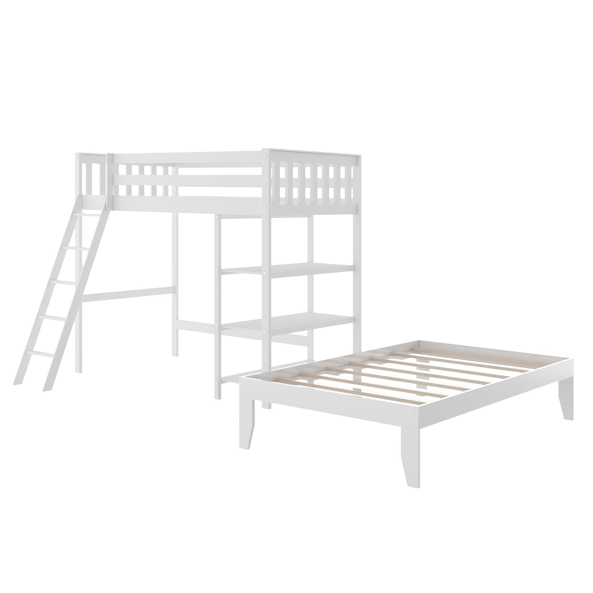 White Double Twin Size Ladder Loft Bed Default Title