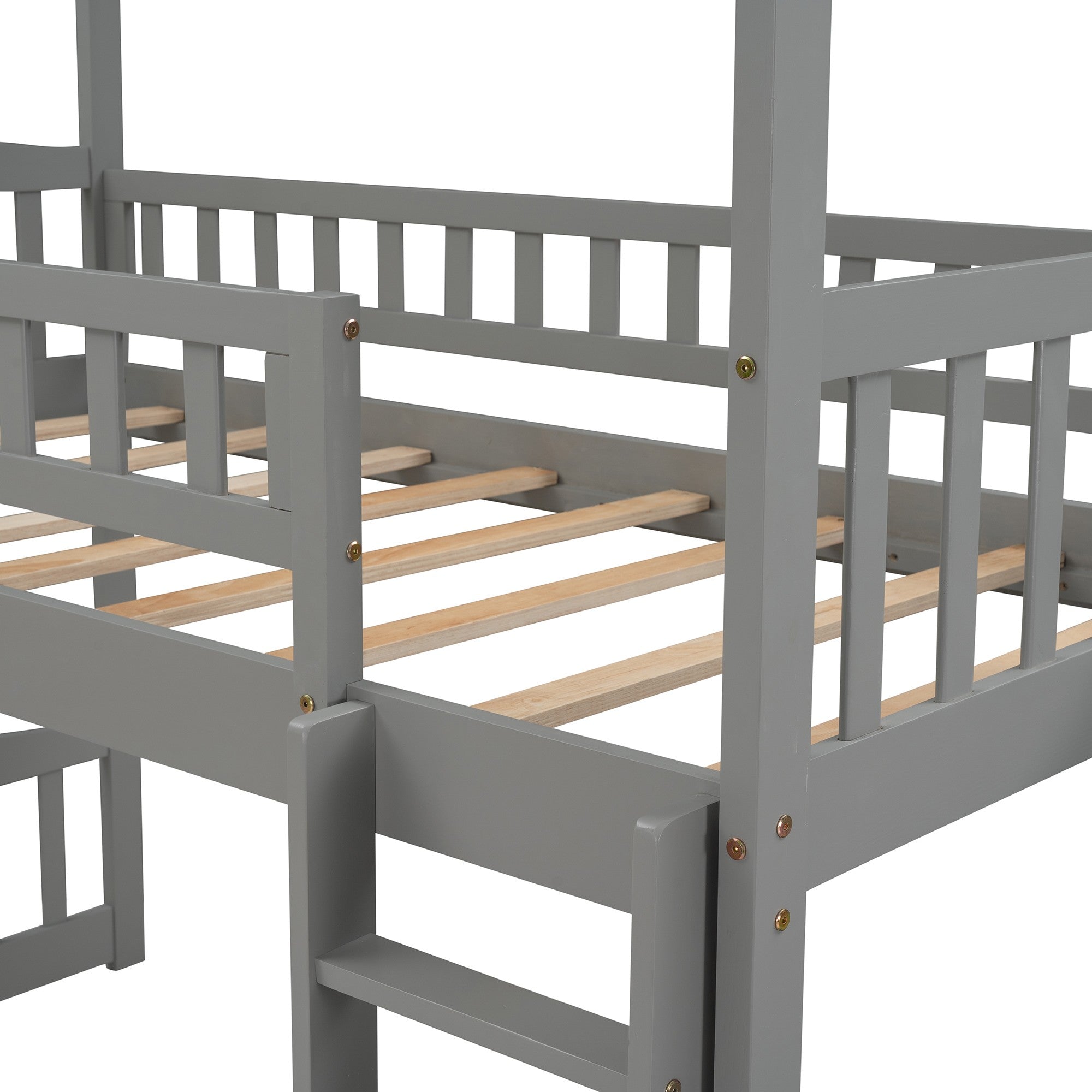 Cool Gray Twin Size Loft Bed with Slide and Storage