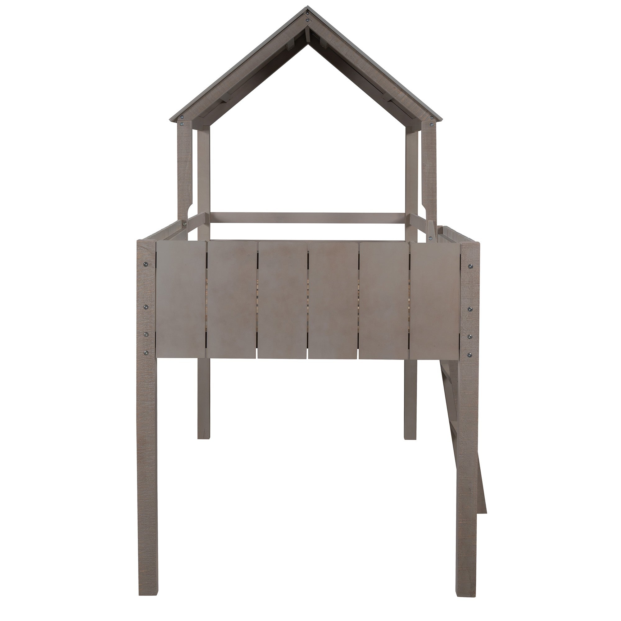 Playhouse Graywash Twin Size Loft Bed with Roof