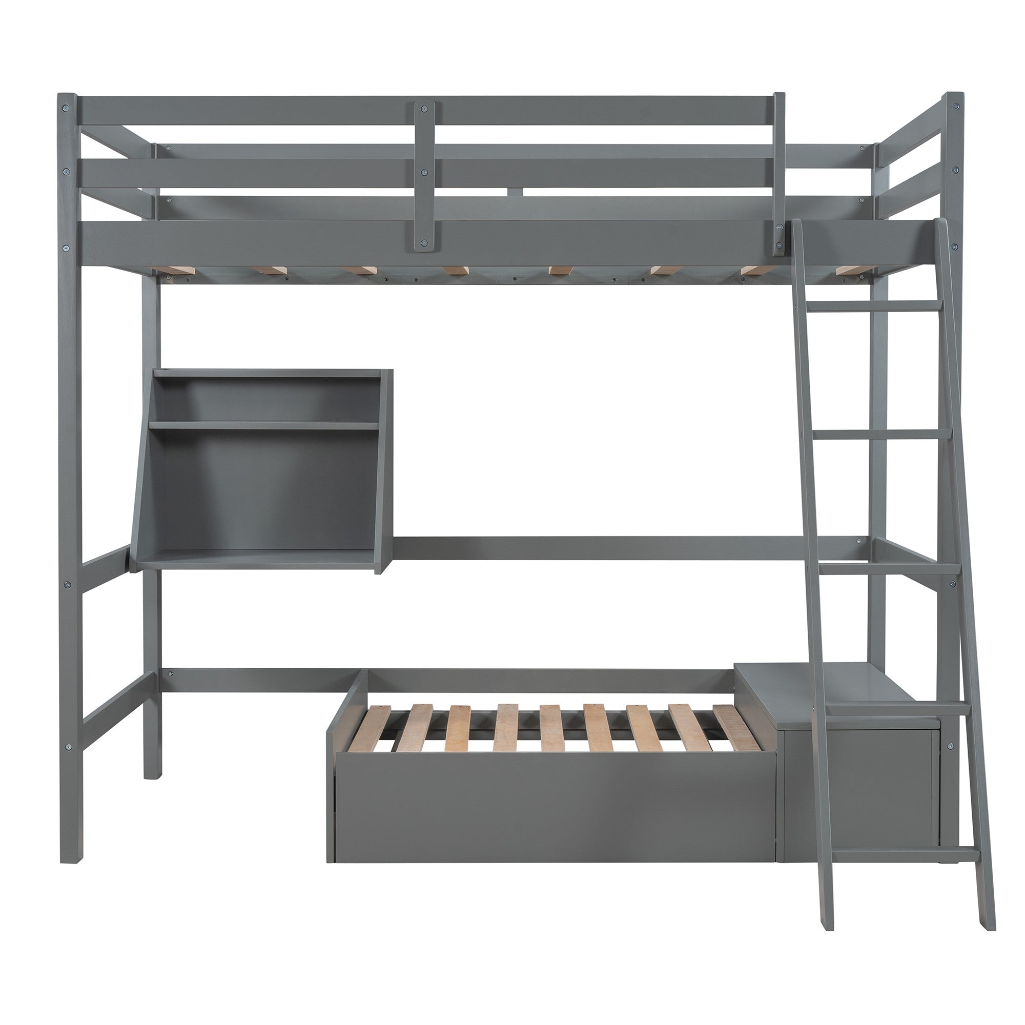Gray Convertible Twin over Twin Bunk Bed with Storage Default Title