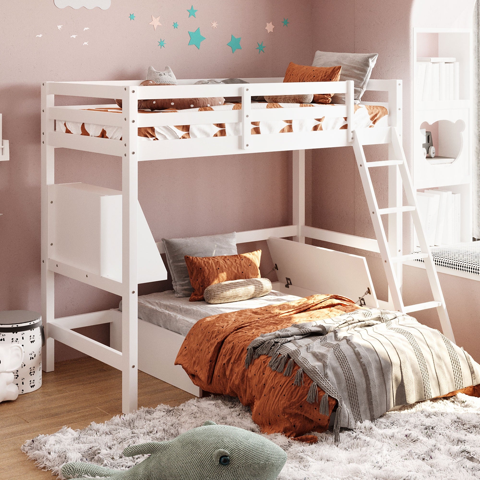 White Convertible Twin over Twin Bunk Bed with Storage Default Title