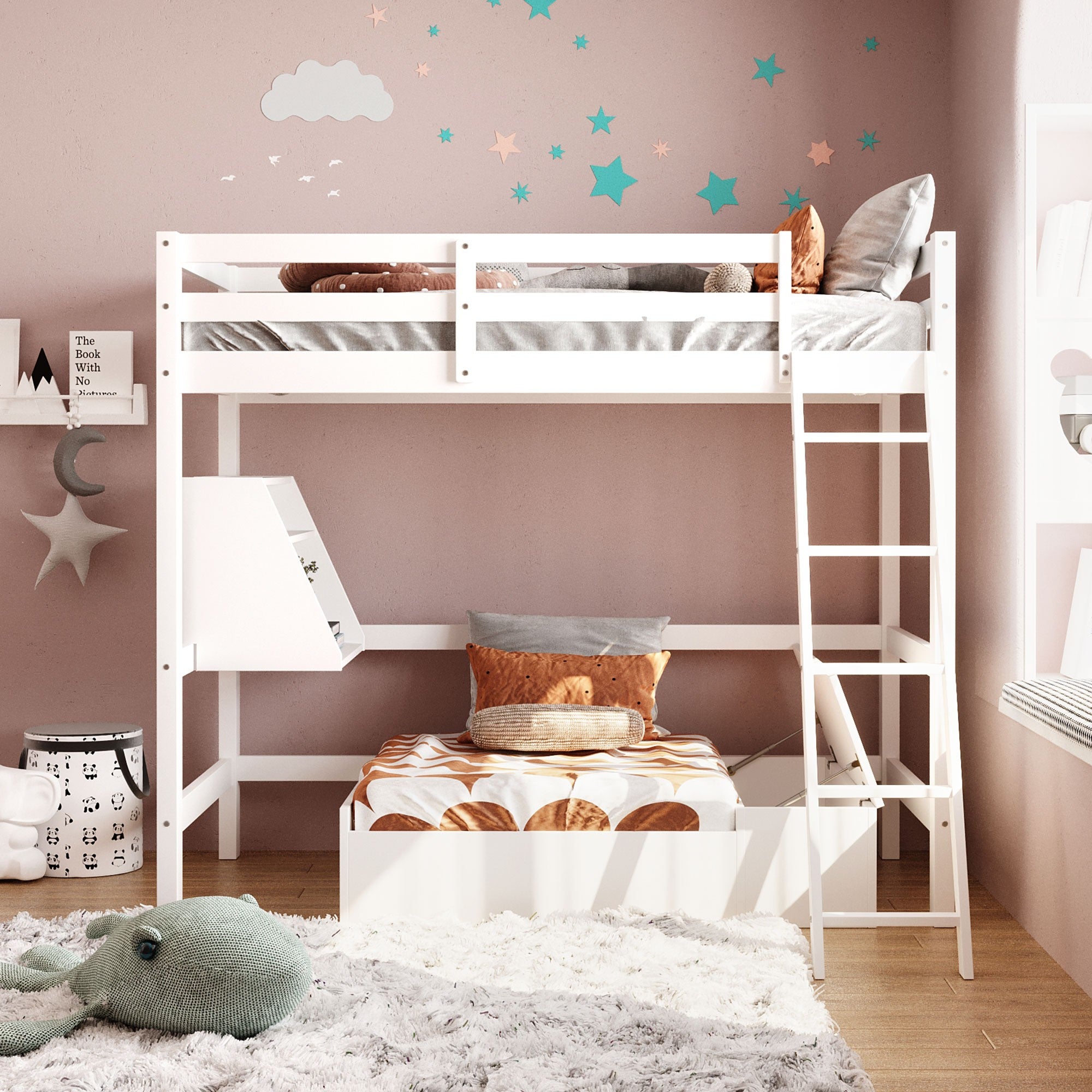 White Convertible Twin over Twin Bunk Bed with Storage Default Title